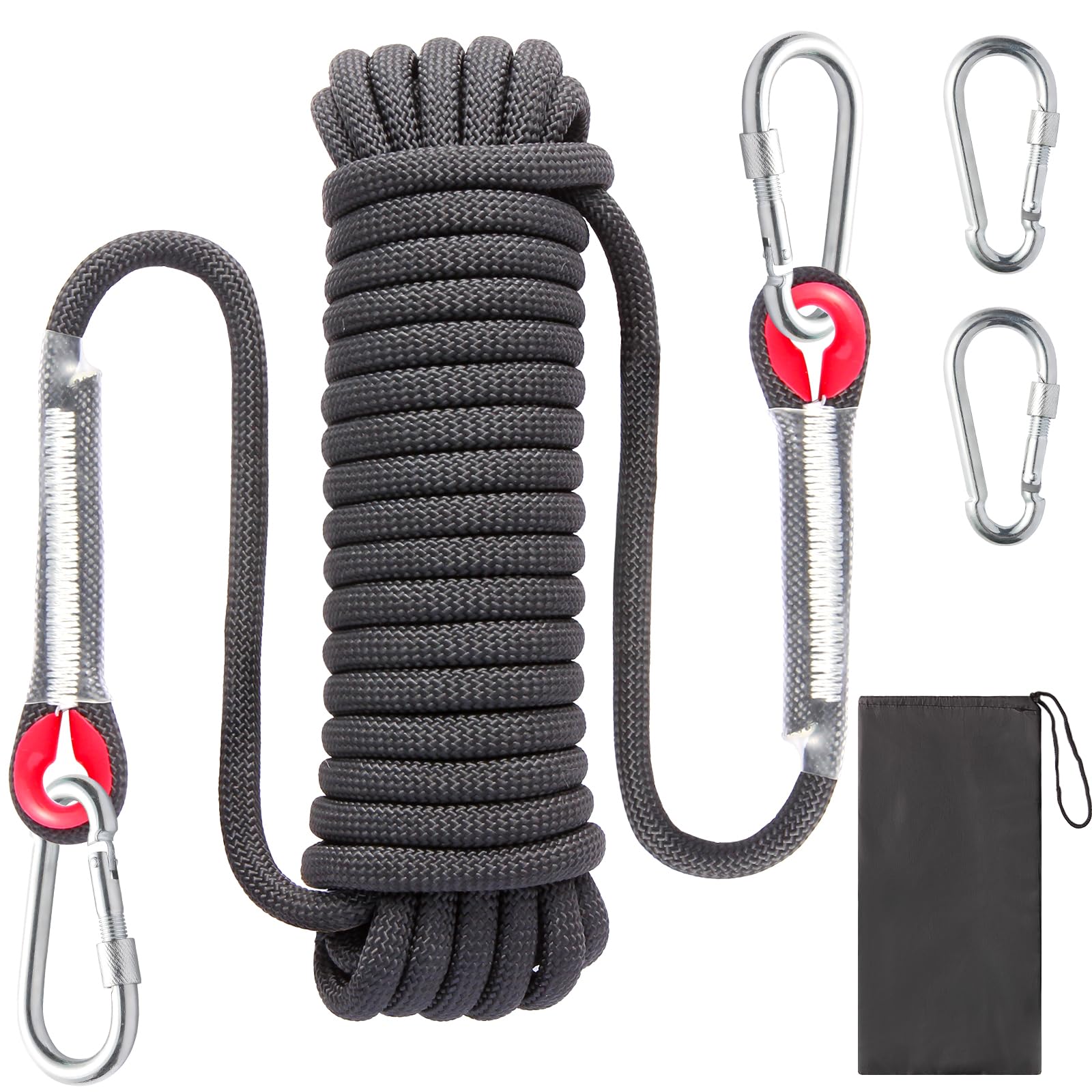 Corde d'escalade de 10 mm - Corde de sécurité extérieure - en Nylon - Corde d'escalade Statique - Corde de Sauvetage - avec 2 mousquetons - pour Travail en Hauteur, échelle d'incendie
