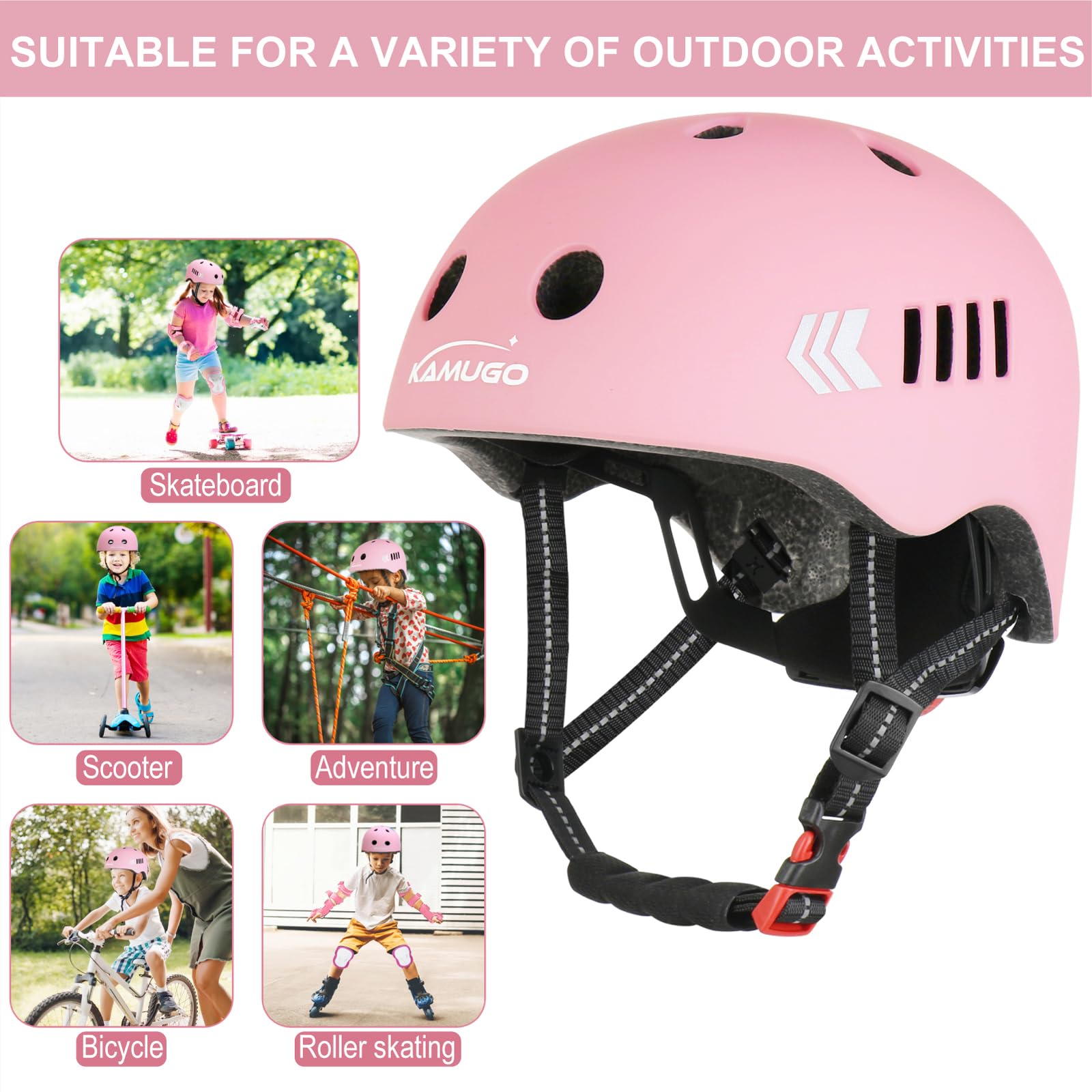 Kamugo Equipo de Protección Ajustable para Niños - Casco, Rodilleras, Coderas, Guantes para Bicicleta, Skateboard y Deportes Extremos