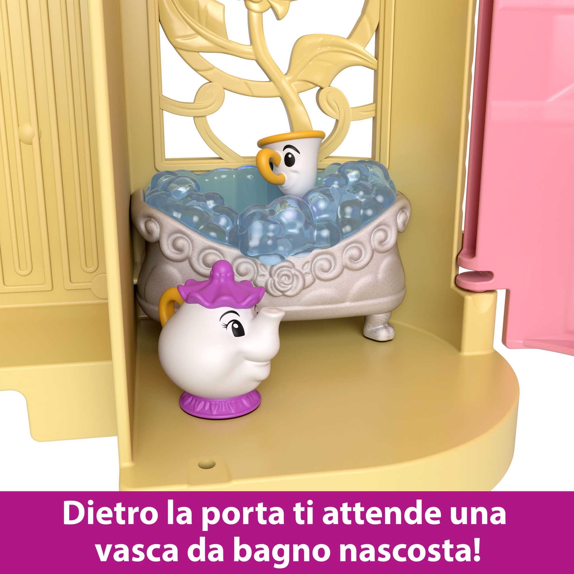 Mattel Disney Princess - Set Componibili Il Castello di Belle, Playset trasportabile con Bambola Belle, 4 Amici e Tanti Accessori, Giocattolo per Bambini, 3+ Anni, HLW94