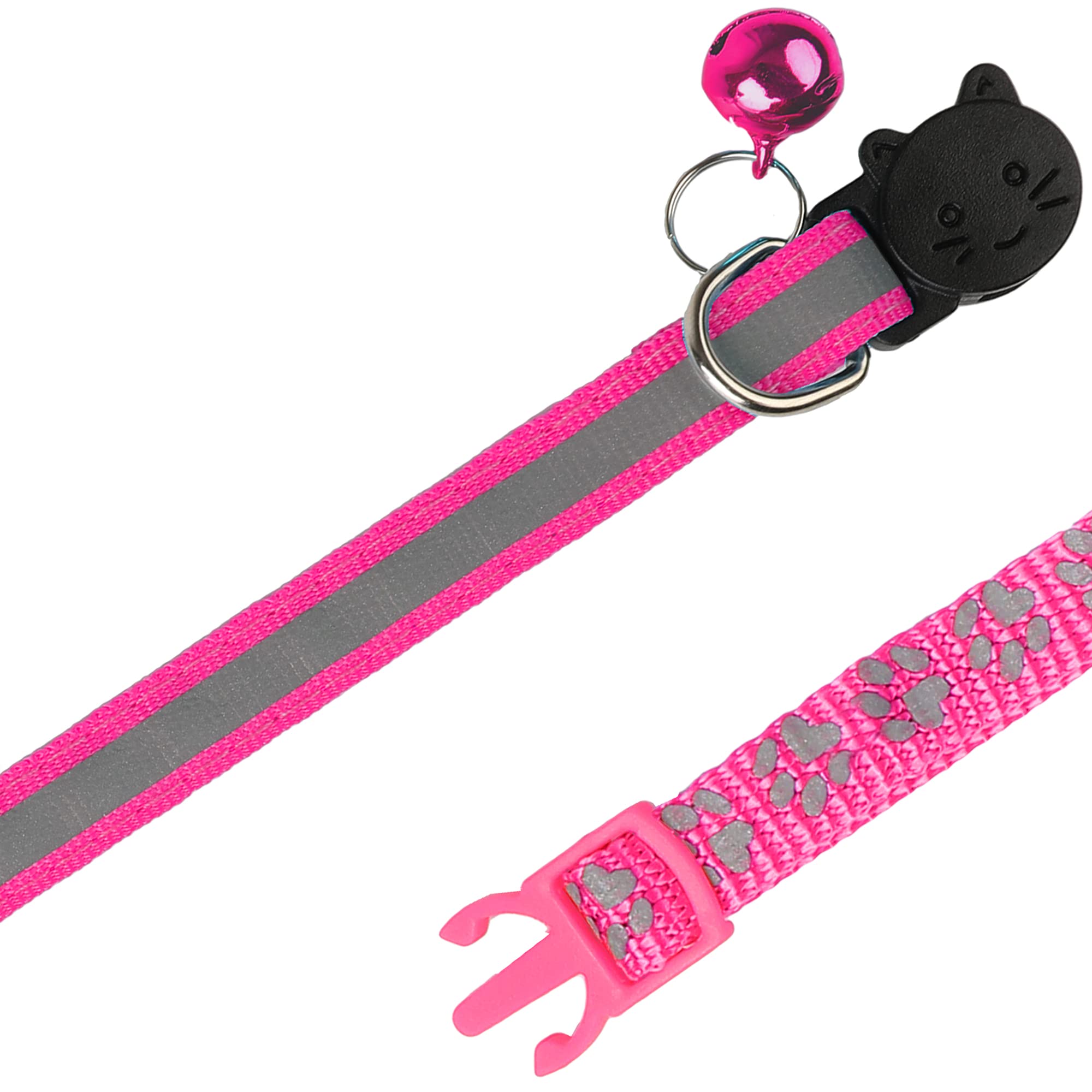 Paquete de 2 collares reflectantes para gatos con campana, collares de gatito personalizados, collar de hebilla de seguridad ajustable para hombres, gatos, niñas y niños (rosa caliente)