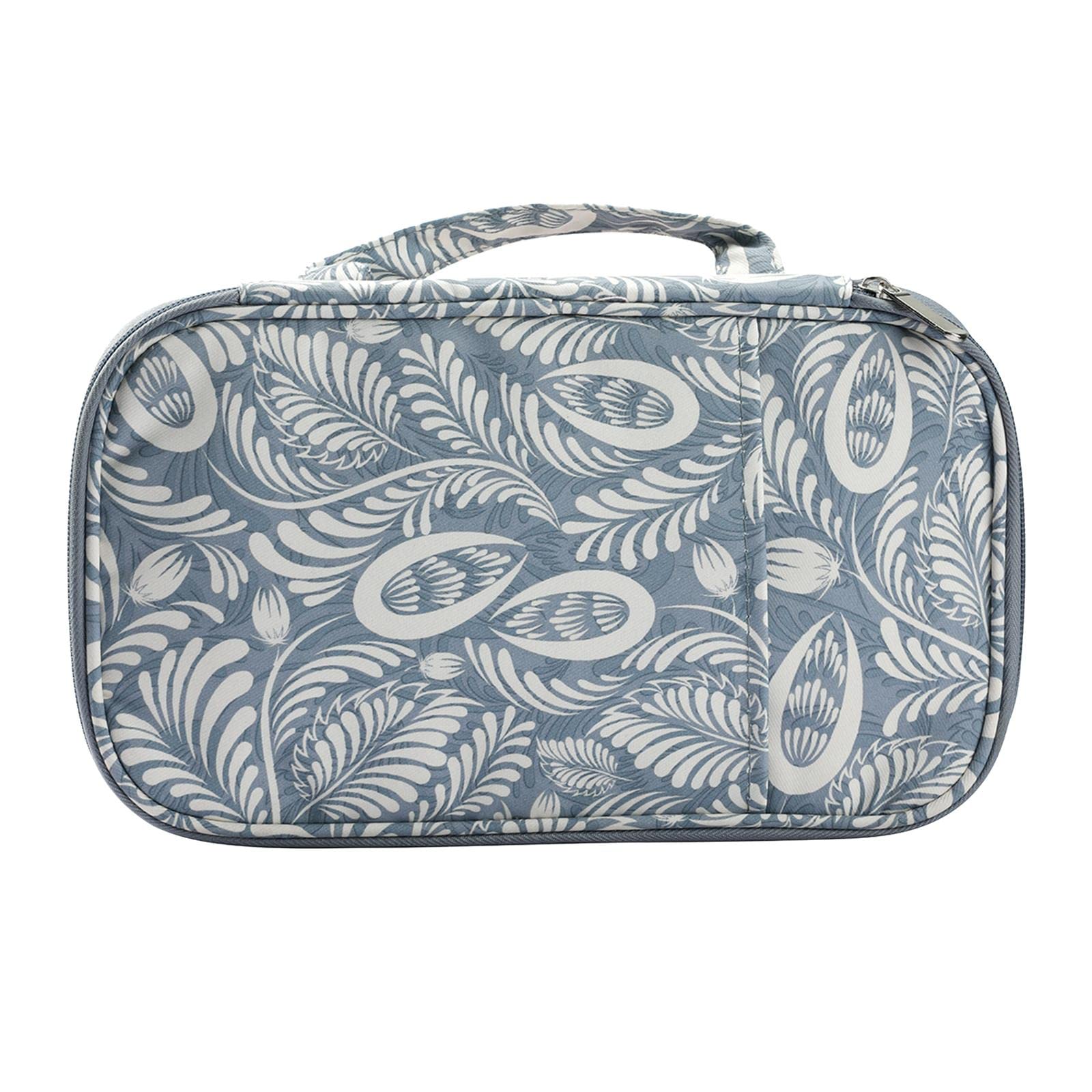 Milageto Knitting Case, Crochet Hook Storage Bag, Zipper Organizer, Travel Bag for Knitting Accessories, Sewing Tools, Easy to Carry, Gray Leaves, 30x18x5cm