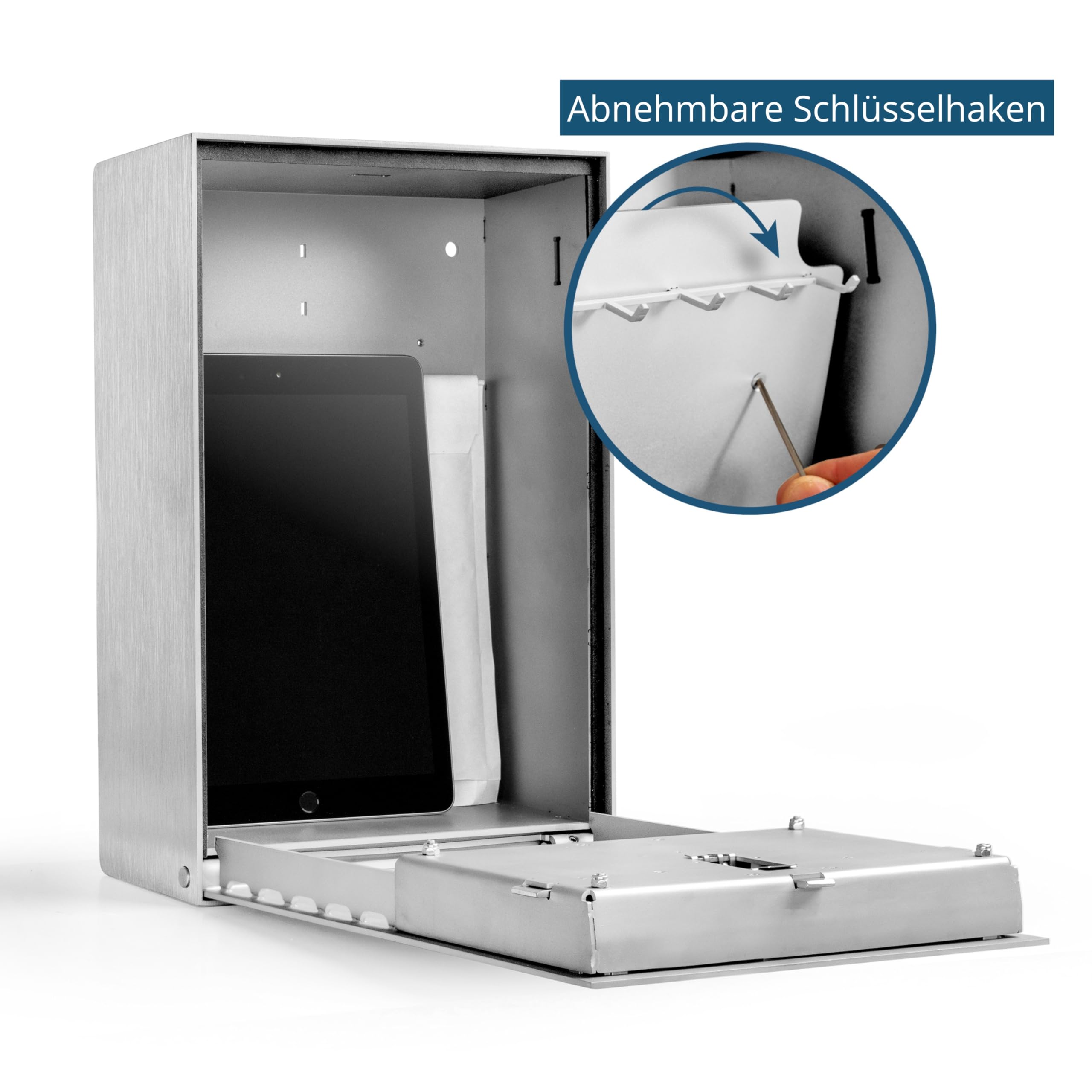 masunt Schlüsselkasten 2145 E Code | Schlüsseltresor mit innovativer Online-Codevergabe aus der Ferne | digitaler Schlüsselsafe aus massivem V4A Edelstahl | extra korrosionsbeständig für Seeklima