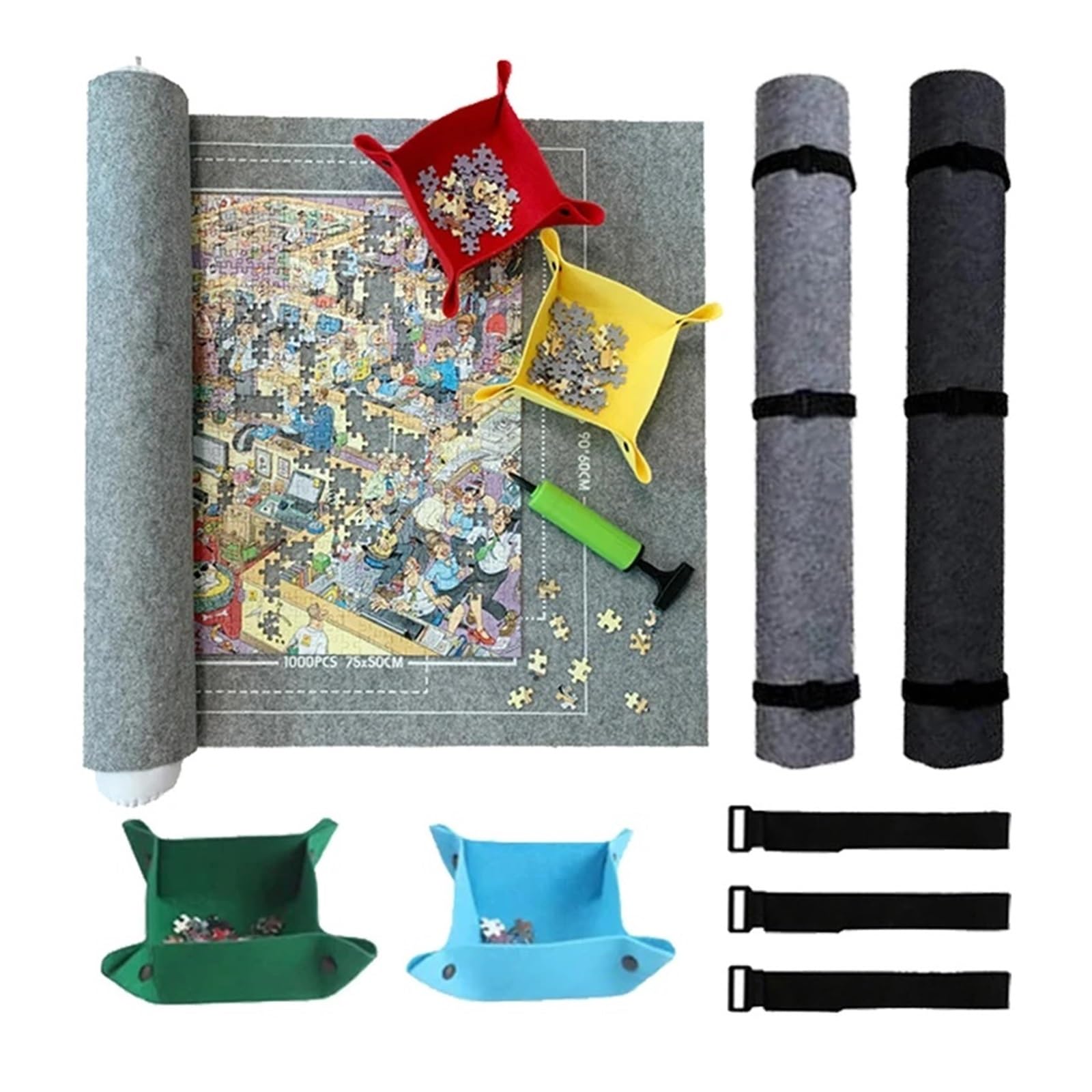 Tappetino portaoggetti for Puzzle da 1000~3000 Pezzi, Arrotolabile, interattivo, Portatile, da Viaggio, Pieghevole, in Feltro, Arrotolabile per Puzzle, Giochi(3000 Black Mat)