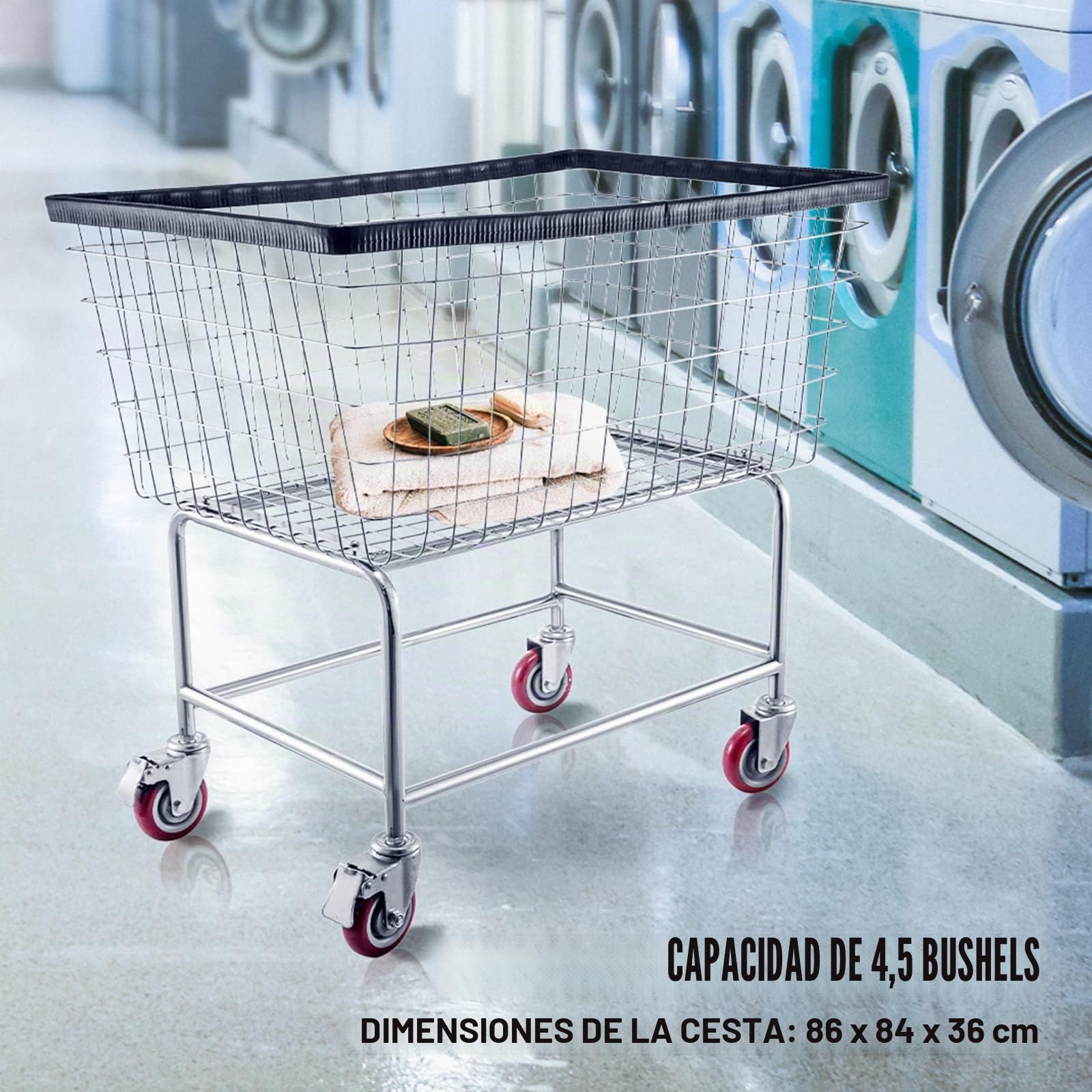 VEVOR Carro de Lavandería de Alambre, Cesta de Lavandería Móvil Comercial de 158 L, Cesta de Ropa Sucia con Estructura de Acero con Ruedas, Movimiento Suave, para Lavadero, Dormitorio, Baño