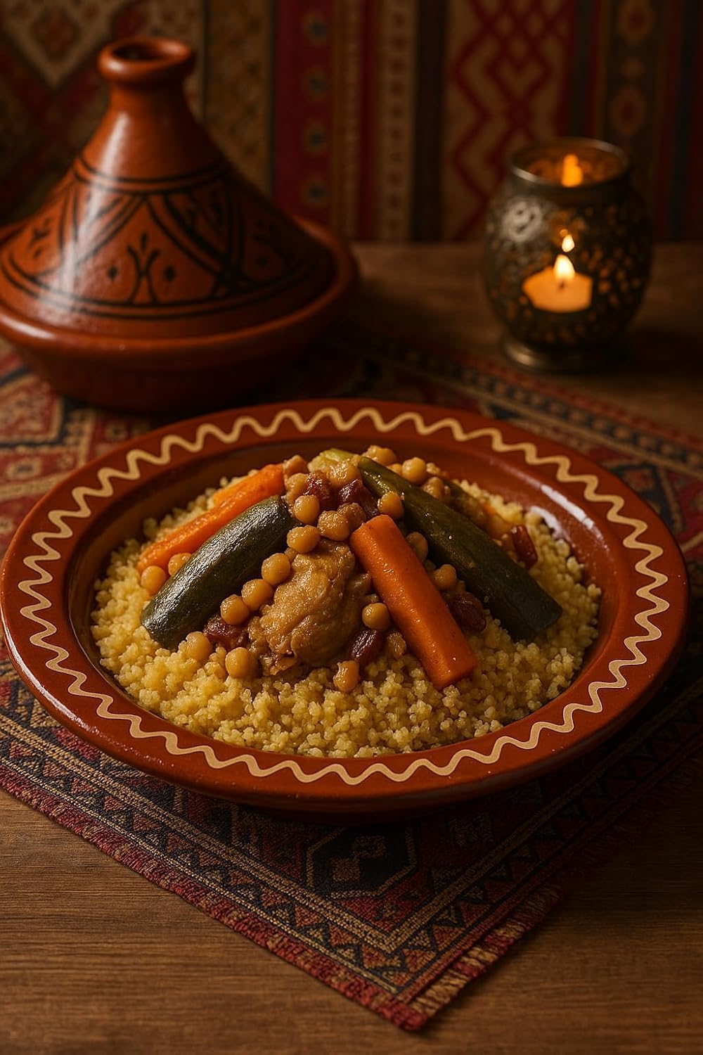 Plat de Service en Céramique Artisanale Marocaine 30 cm – Fait Main – Idéal pour Couscous, Tajine et Présentation de Plats Familiaux
