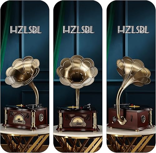Miniatura 9 de Gramófono vintage con salida Bluetooth, tocadiscos vintage, tocadiscos retro para discos de vinilo de 7, 9, 12 pulgadas, 3 velocidades, alta