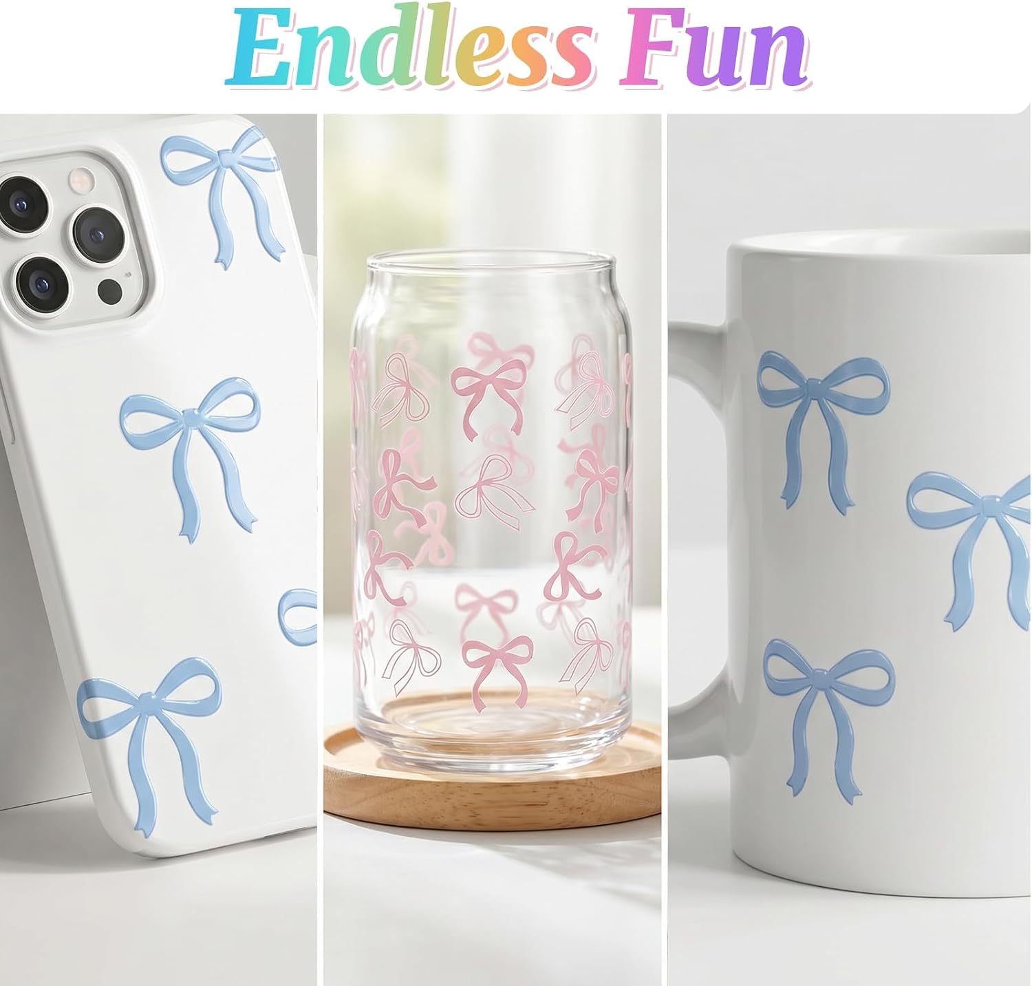 8Pcs Bow Stickers for Owala Water Bottles Waterproof UV DTF Transfer Decals image 5