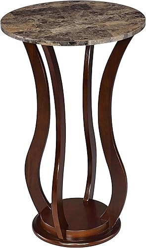 Coaster Home Furnishings Elton - Madera - Soporte redondo para plantas con parte superior de mármol sintético, patas de madera curvas, base de