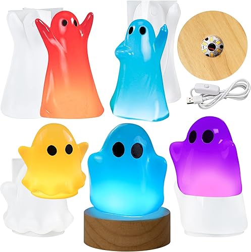 Juego de 6 moldes de silicona de resina fantasma, lámpara de luz nocturna, kit de fundición epoxi, novedad, hielo, vela, hormigón, jabón artesanal