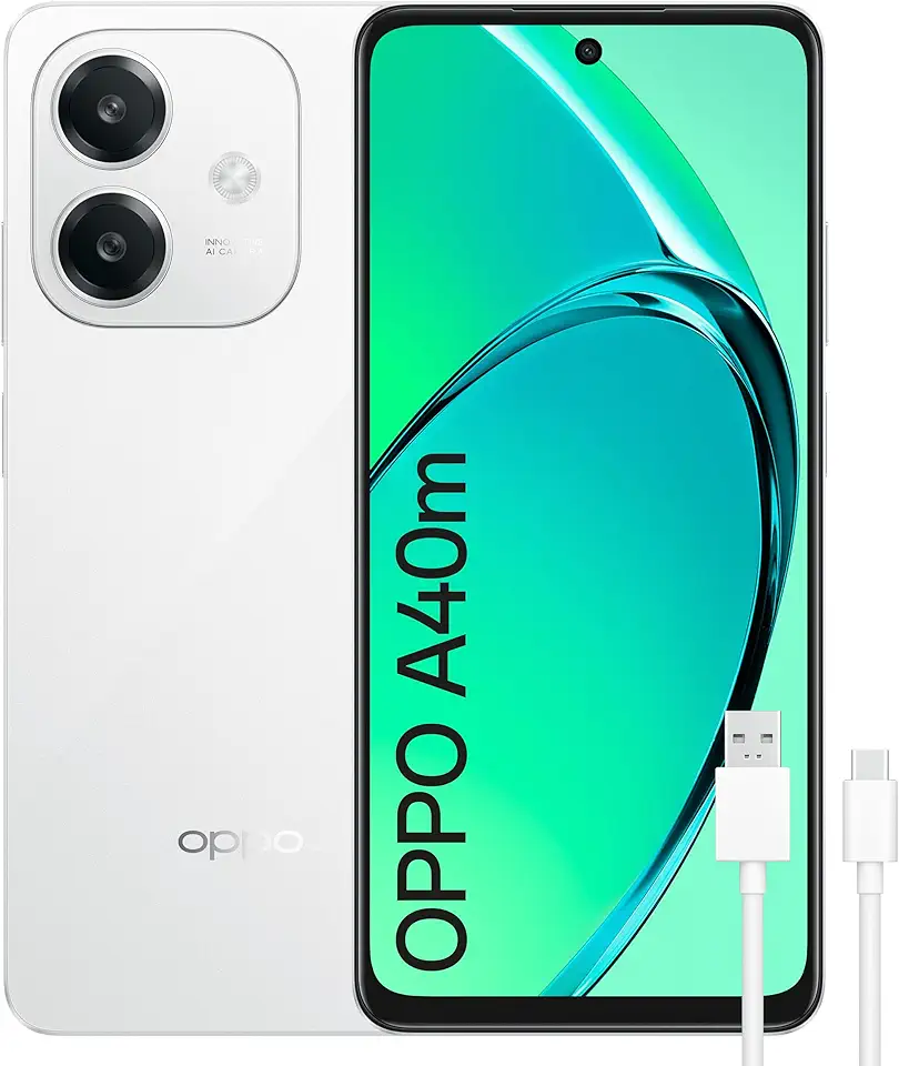 OPPO A40m - Smartphone Libre, 16GB(8GB+8GB) 256GB, Pantalla HD+ LCD 6.7", Cámara 50+2+8 MP, Android, Batería 5100mAh, Carga Rápida 45W - Blanco