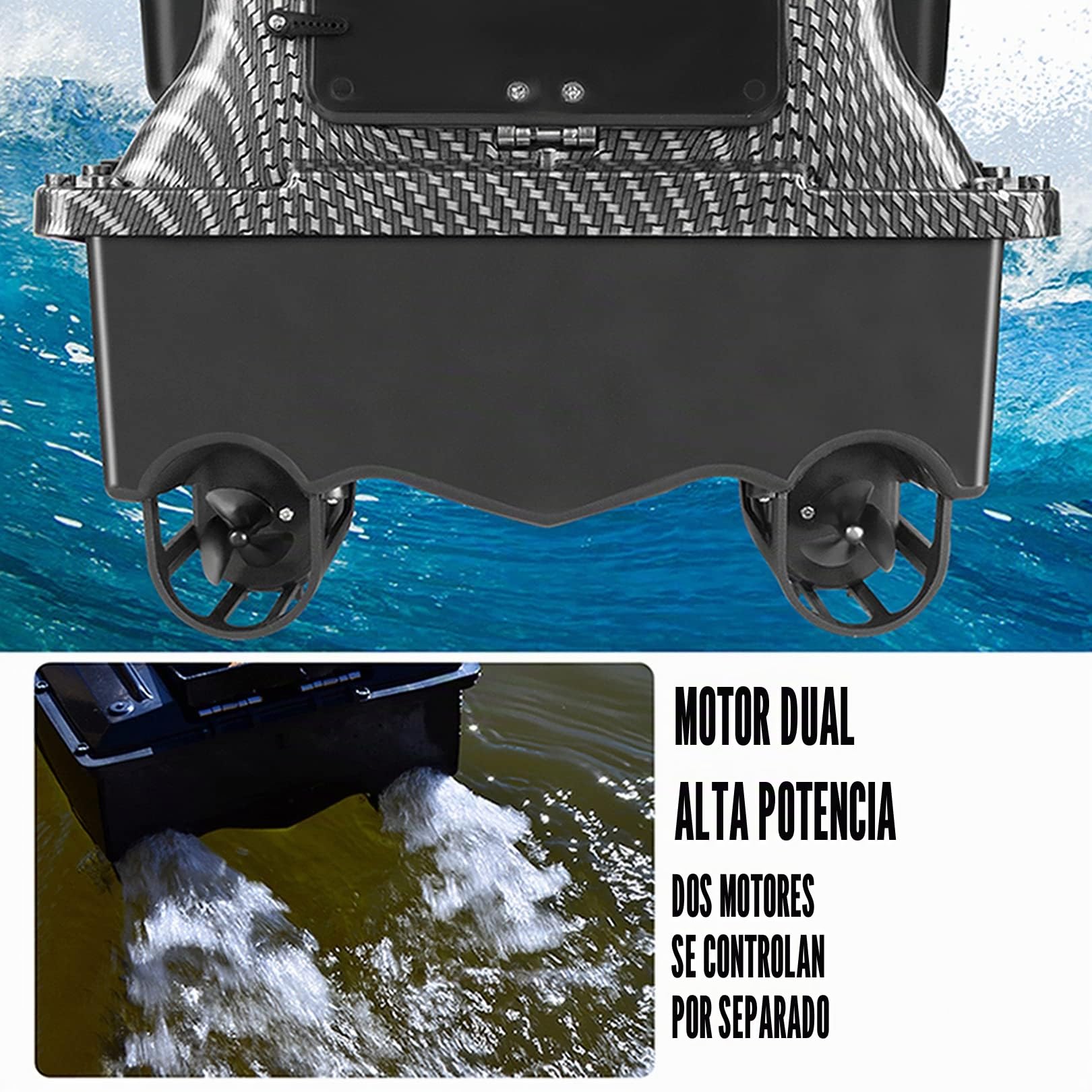 Barco de cebo a control remoto, barco de pesca con control remoto, posicionamiento GPS, barco de cebo de 500 m con luz nocturna LED (GPS 12000 mAh, fibra de carbono)