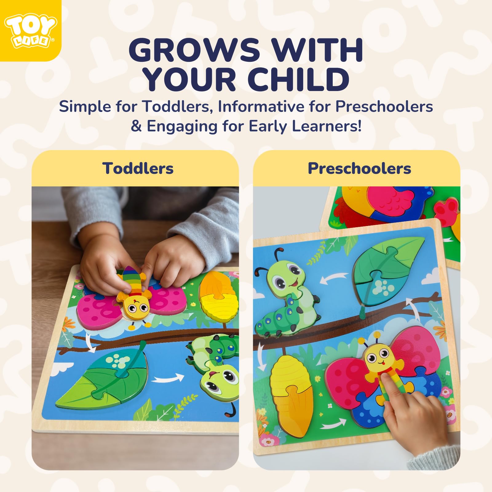 TOY Life Holzpuzzle für Kleinkinder von 2 bis 4, 4 Lebenszyklen für Kleinkinder von 1-3, Montessori-Spielzeug, Geschenke für Kinder von 1-2-3 Jahren, Spielzeug