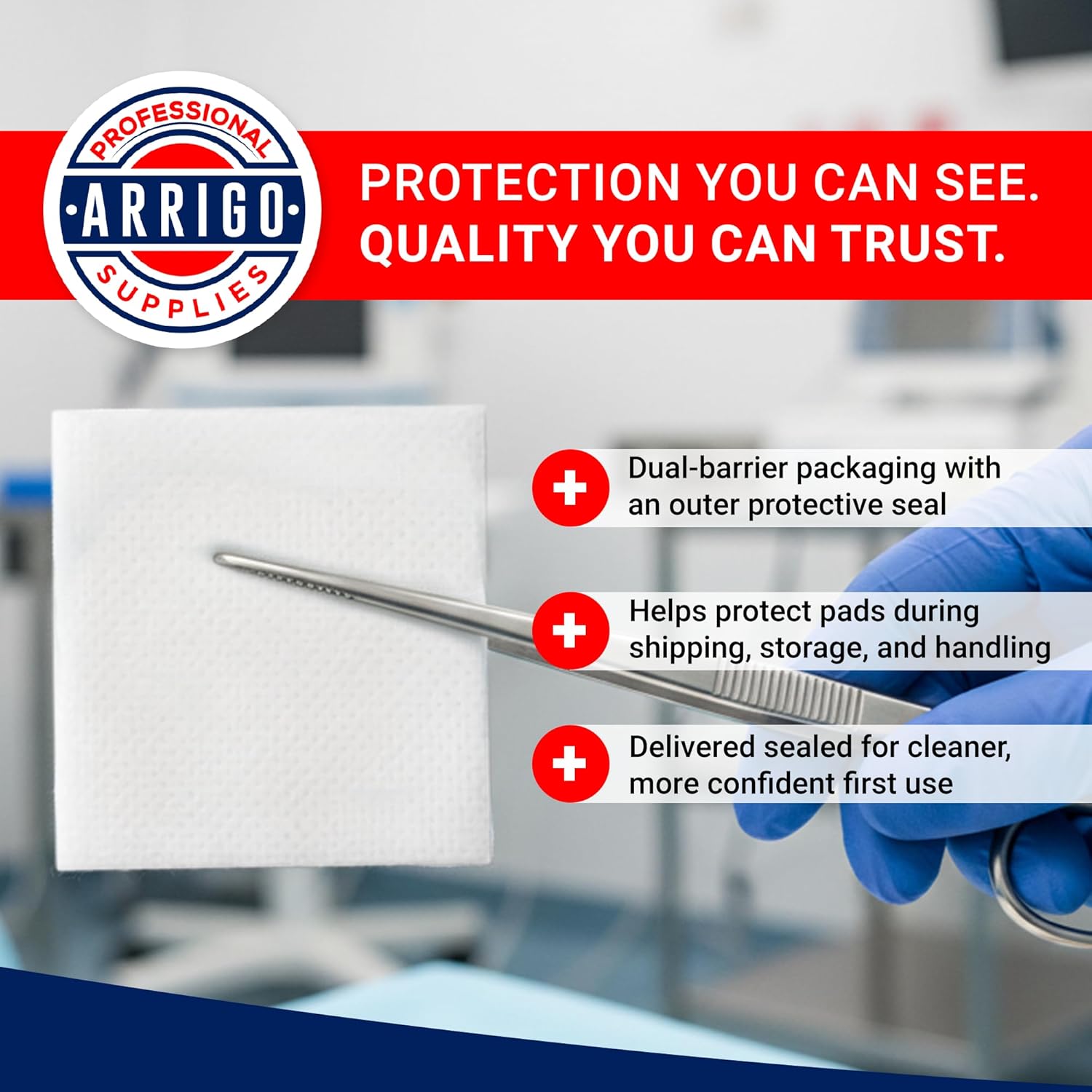 Arrigo 4x4 Non-Woven Sponges – Thick, Lint Free, Highly Absorbent 4 Ply Pads – Non-Sterile, Medical-Grade, Latex Free for Wound Care & First Aid – 2000 Count