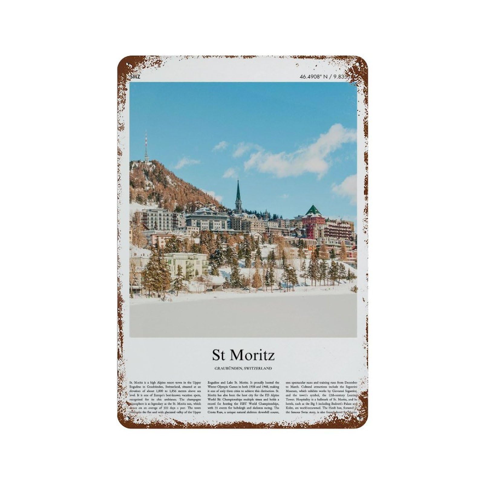 xiaoxiaoshen St Moritz Graubünden, Switzerland City Scenery Wall Decor Art Metal Tin Poster Modern Home Decor Art Home Bar Shop Decorations Vintage Sign 30x20cm