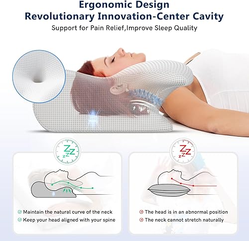 Miniatura 4 de Vuteehy Almohada cervical para el cuello para aliviar el dolor, almohada ergonómica ajustable de espuma viscoelástica para dolor de cuello y