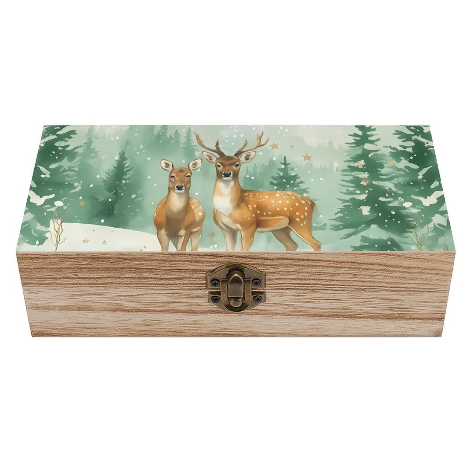 HLBSDM Rustic Farmhouse Winter Deer Retro Wooden Storage Box Jewelry Art Gift Boxs Decorative Keepsake Boxes