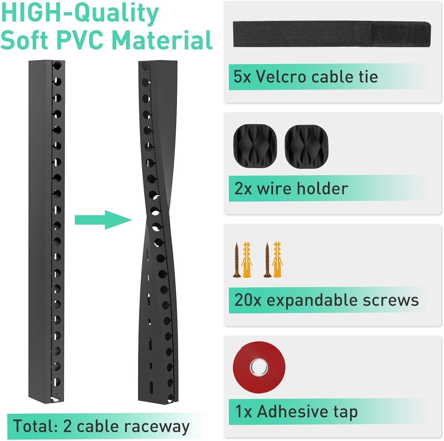 Updated Cable Raceway Kit - 31 (2X15.4) Inch Open Slot Wire Covers for Cords, Under Desk Cable Management System to Hide Under Desk/Tv/Computer/Net/Power Cords, (Pack 2) : Electronics