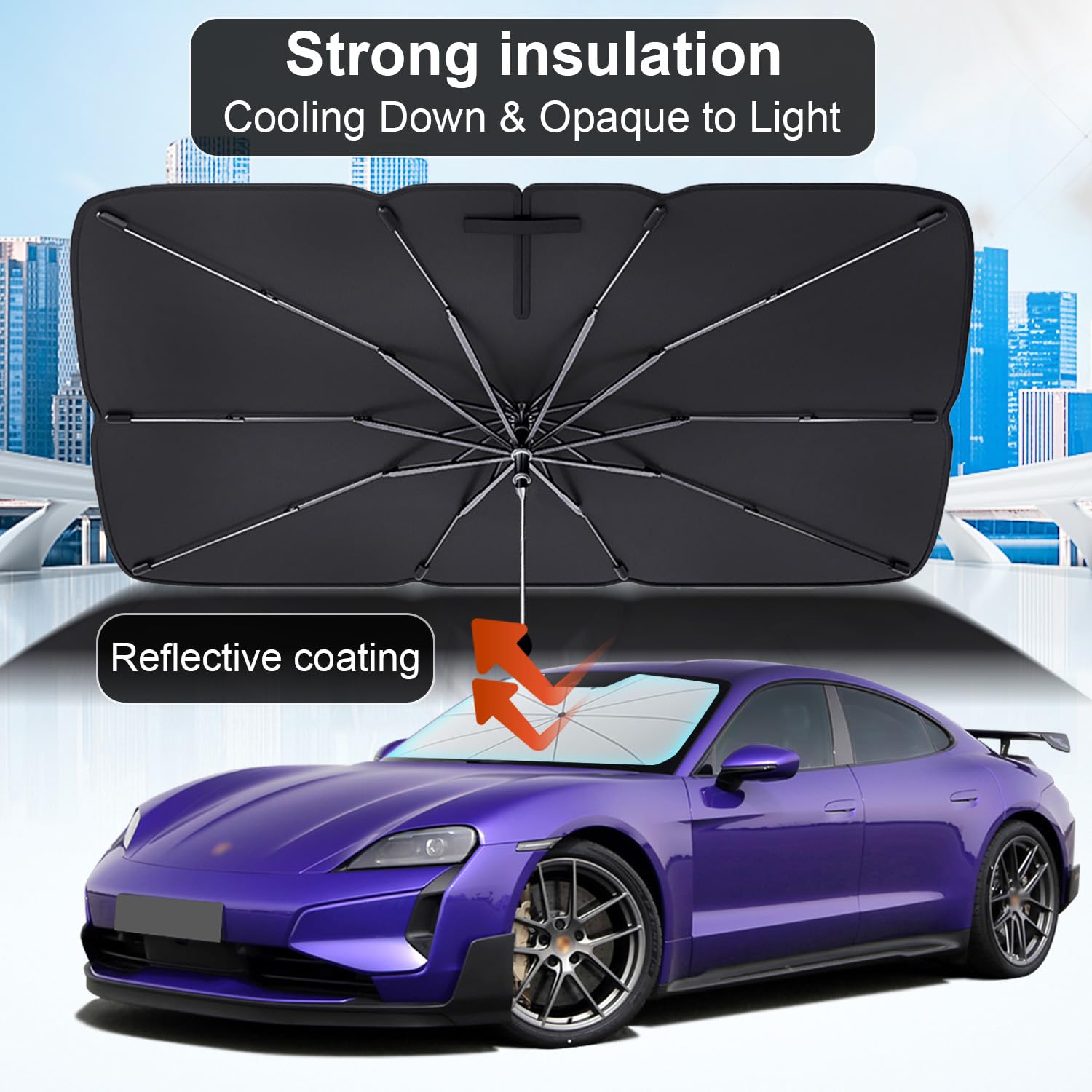 Pare-soleil Voiture Pliable - 140 X 75 Cm, Argent - Pour Pare-brise Avant, Protection UV, Universel - 11