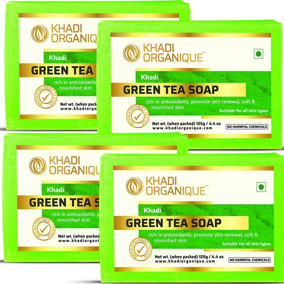 Khadi Organique Pure Natural & Herbal Handmade Green Tea Soap Combo Kit Pack of 4 500gm
