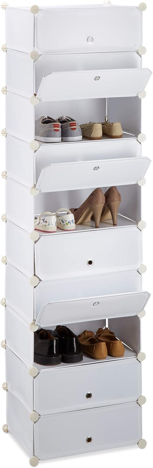 Relaxdays Zapatero con 10 Niveles, Blanco, 37x49x176 cm