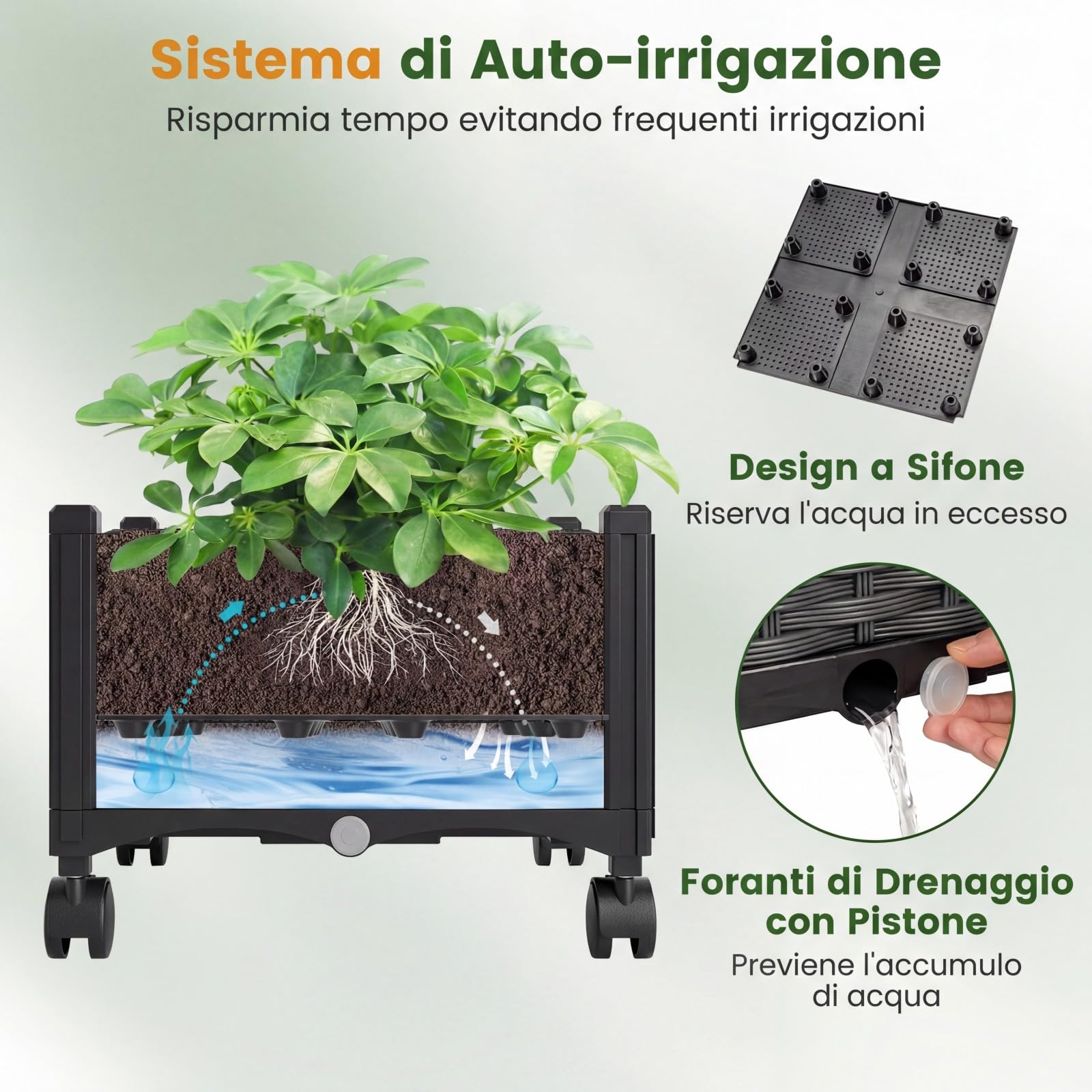 COSTWAY Fioriera Rialzata con Graticcio e Tetto, Irrigazione Automatica e Ruote Bloccatili, Letto da Giardino Rialzato in Rattan Impermeabile per Piante Rampicanti, Fiori ed Erbe (Grigio)