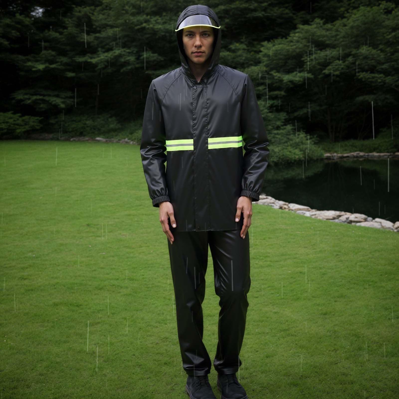 Regenanzug Herren Wasserdicht 2 Stück Regenjacke Mit Regenhose Fahrrad Reflektierender Regenbekleidung Reflektierend Regenkombi Atmungsaktiver Leichter Regenmantel Mit Kapuze