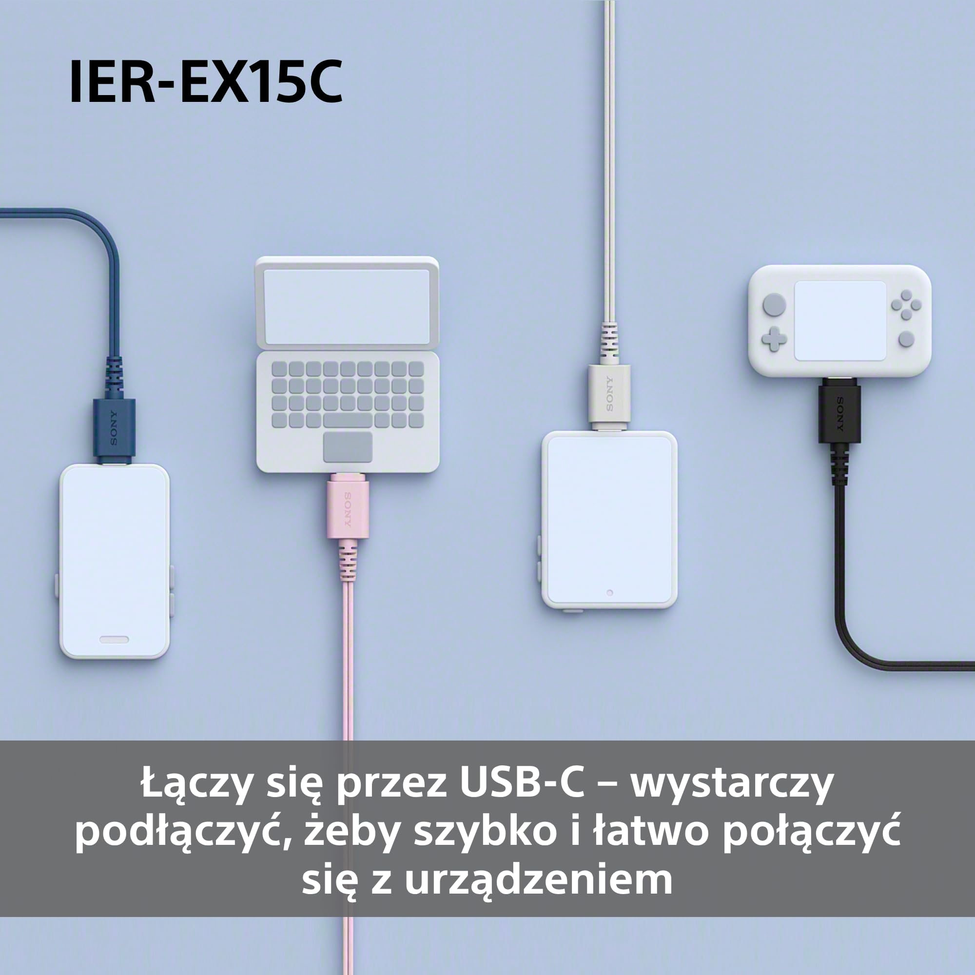 Przewodowe słuchawki douszne Sony IER-EX15C USB-C z mikrofonem - słuchawki douszne do Android, iPhone, laptopa i komputera - nieplączący się kabel, czysty dźwięk - do podróży i na co dzień - niebieski