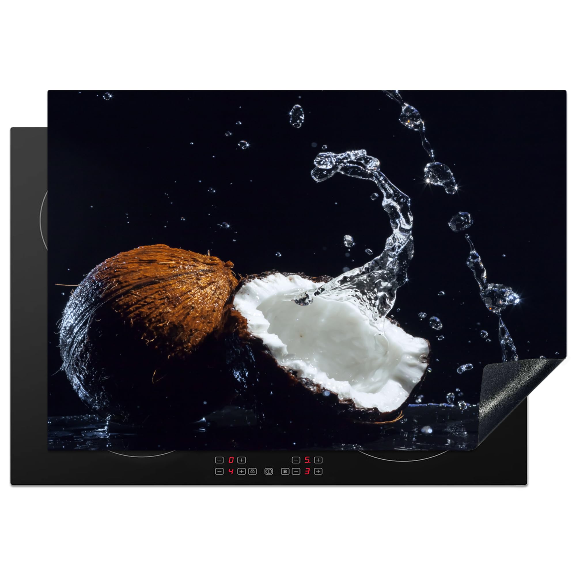 KitchenYeah© Induction Hob Protector Mat 20.5"x29.5" / 75x52 cm Cooker Top Protectors Cover Ceramic Covers Electric Hobs Vinyl Coconut - Still Life - Water - Black - Fruit