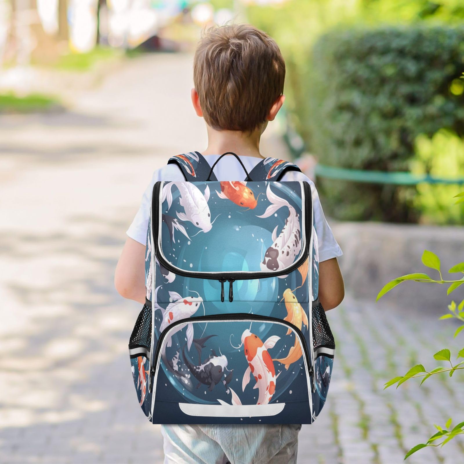 Nuoto Koi Pesce Circolare Zaino Scolastico Borsa Ad Alta Capacità per Ragazze e Ragazzi
