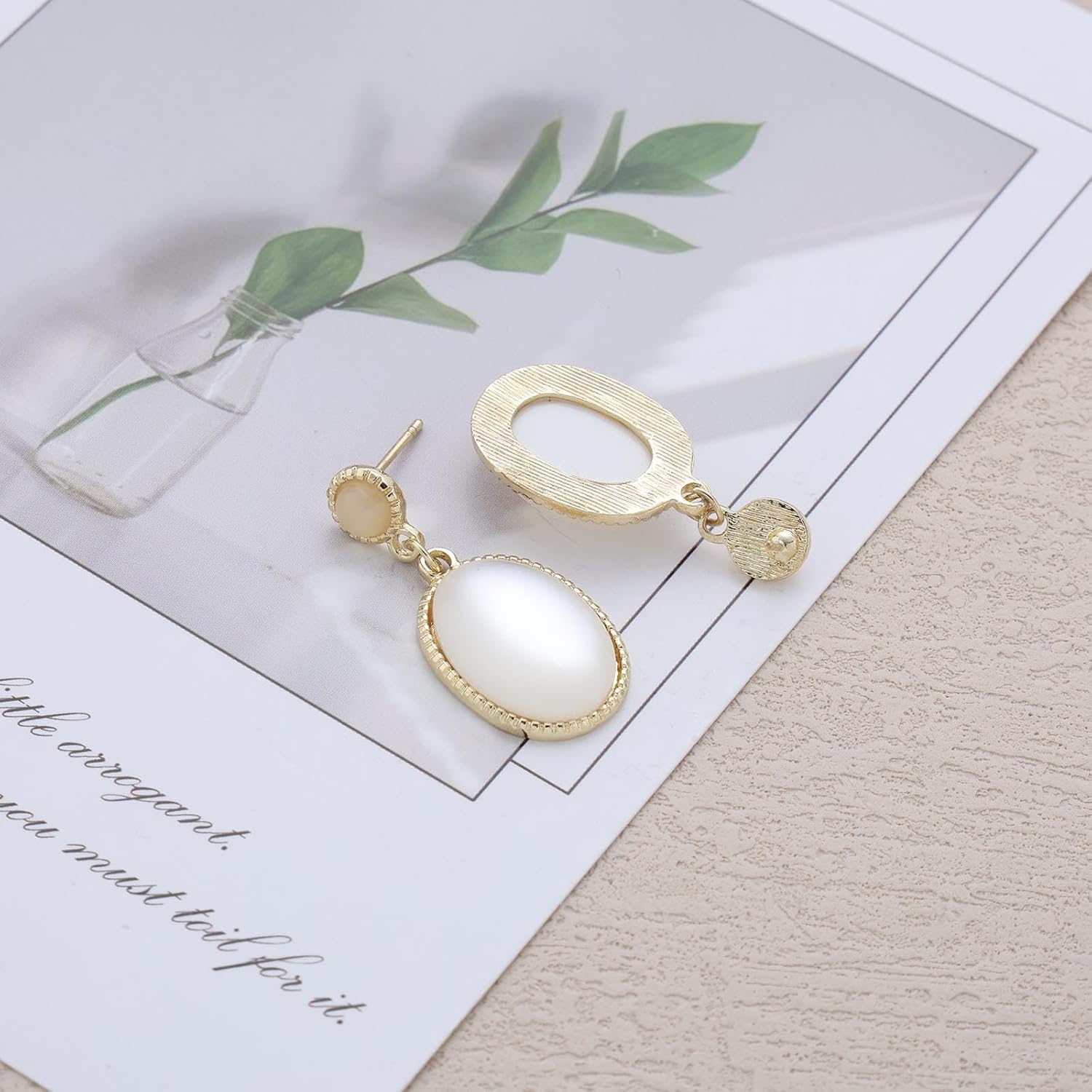 Boho Oval Natural Moonstone Earrings White Moonstone Dangle Earrings Round Opal Stud Earring Vintage Opal Drop Earring Jewelry for Women - Image 4