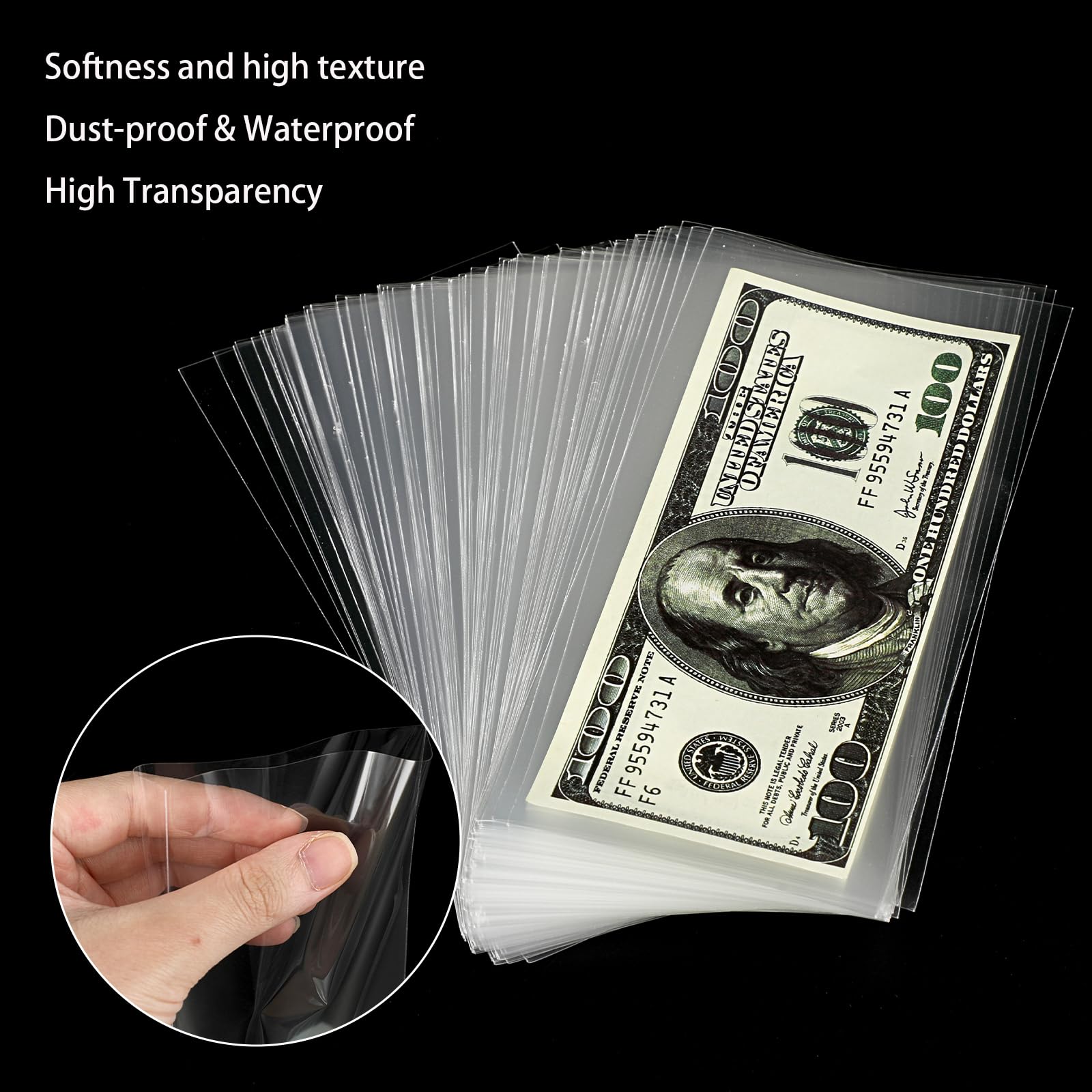 Sepamoon 10 Stück Dollarschein-Hüllen Aus Hartplastik – Transparent, Wasserdicht, 17,5x7,5 Cm, Ideal Für Sammler & Alltagsnutzung