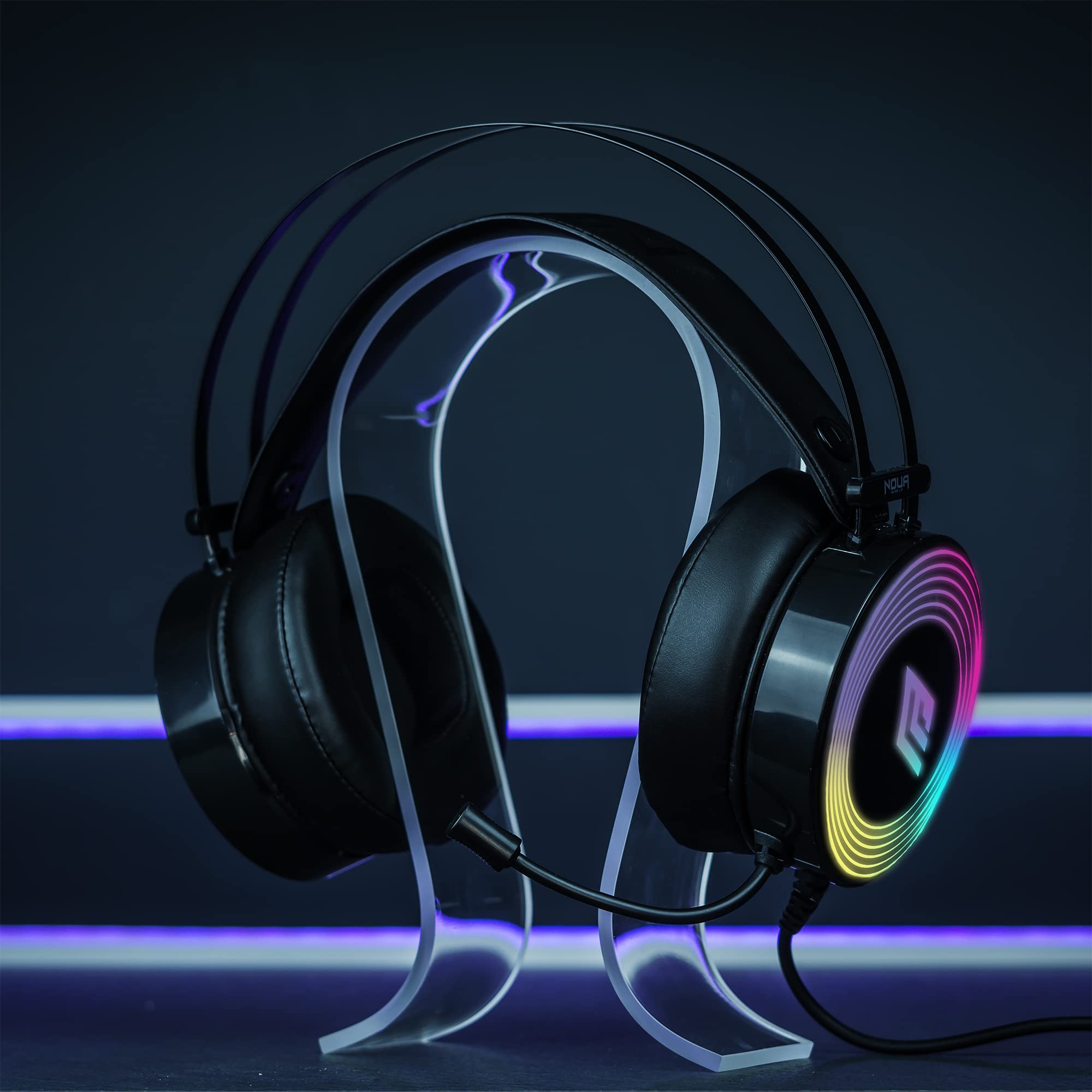 Noua Crux Rainbow Casque de Jeu Over-Ear 50 mm avec Microphone Flexible Casque de Jeu avec 3,5 mm Jack et contrôle du Volume Casque pour PS4, PS5, Xbox One, Switch, PC, Mac, Ordinateur Portable,