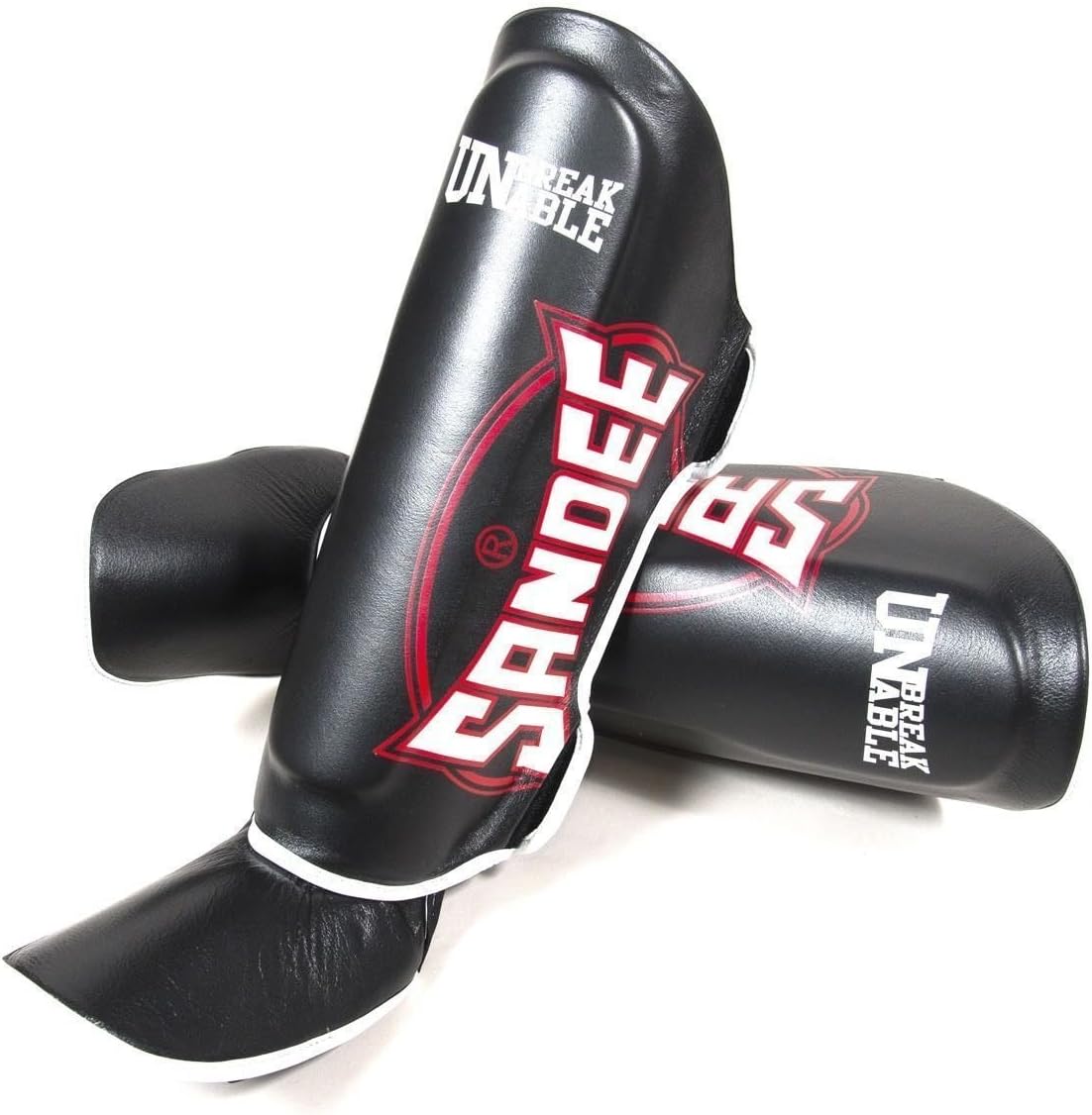 SandeeKids Shin Guards Muay Thai Boxing Cool-Tec Leather - Black Red