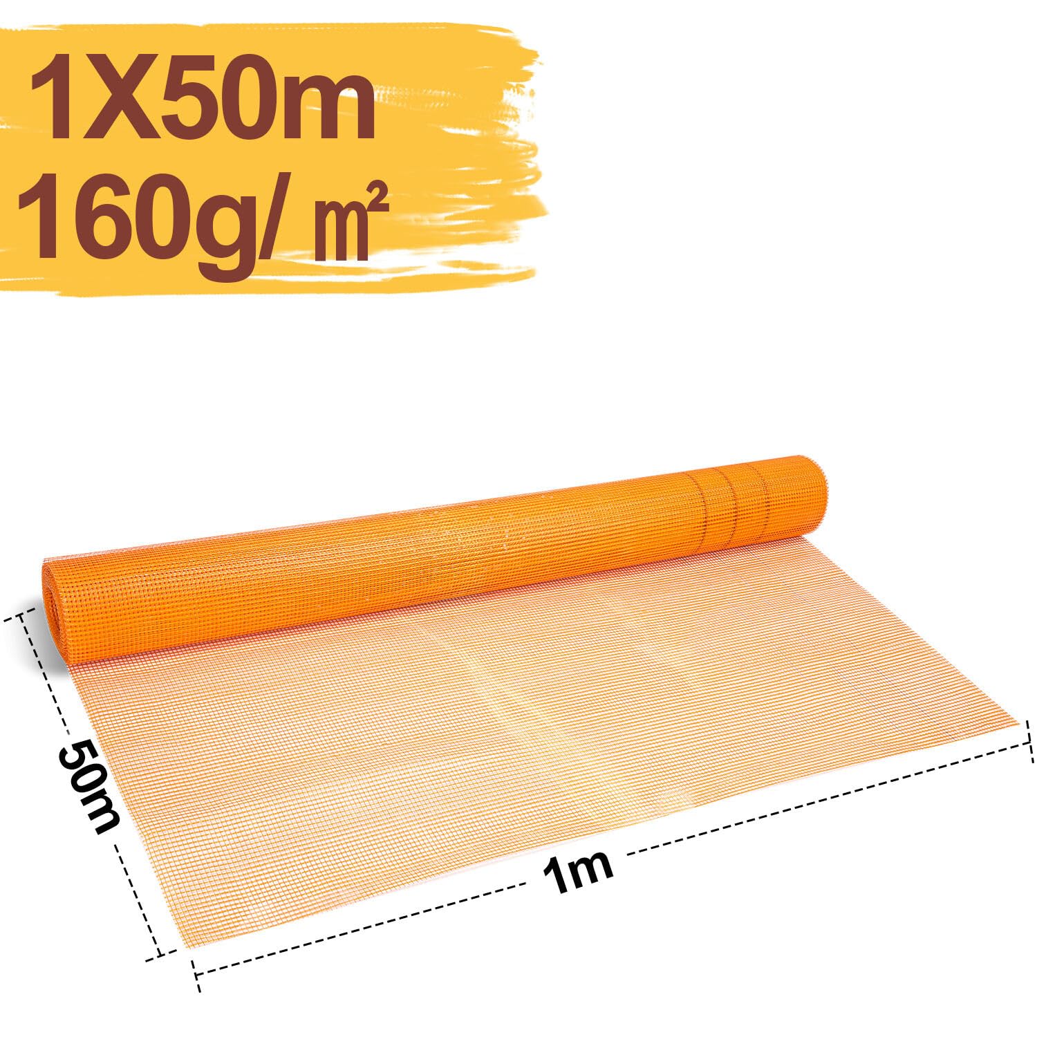 Lot de 2 tissus d'armature 160 g/m² (1 m x 50 m), tissu de plâtre 4 x 4 mm, en fibre de verre, crépi, pour l'intérieur et l'extérieur, tissu grillagé, isolation de façade, protection contre