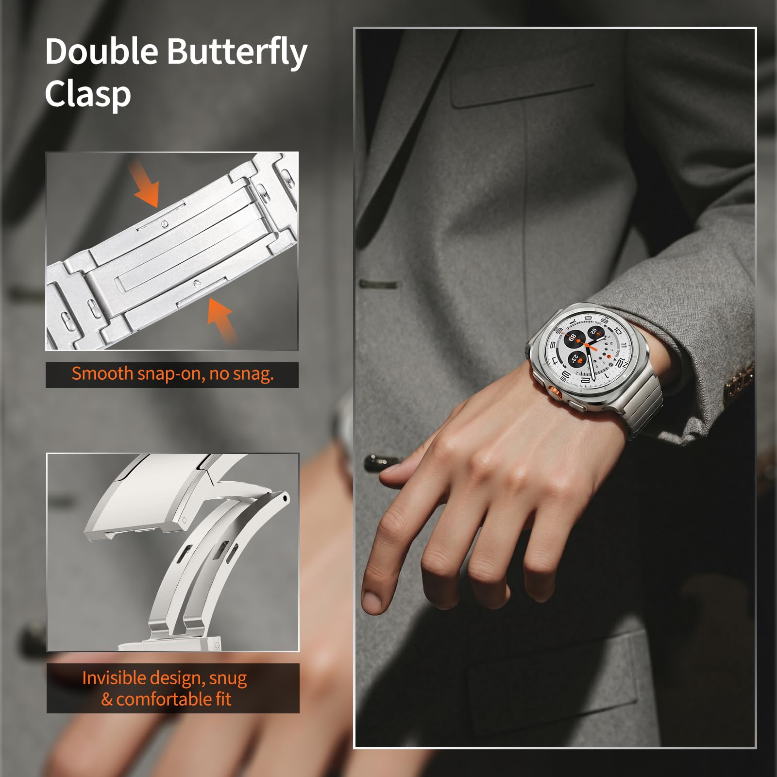 Bracelet de rechange compatible avec Samsung Galaxy Watch Ultra en titane 47 mm One Click Galaxy Watch Ultra 2024 2025 avec fermoir pliable