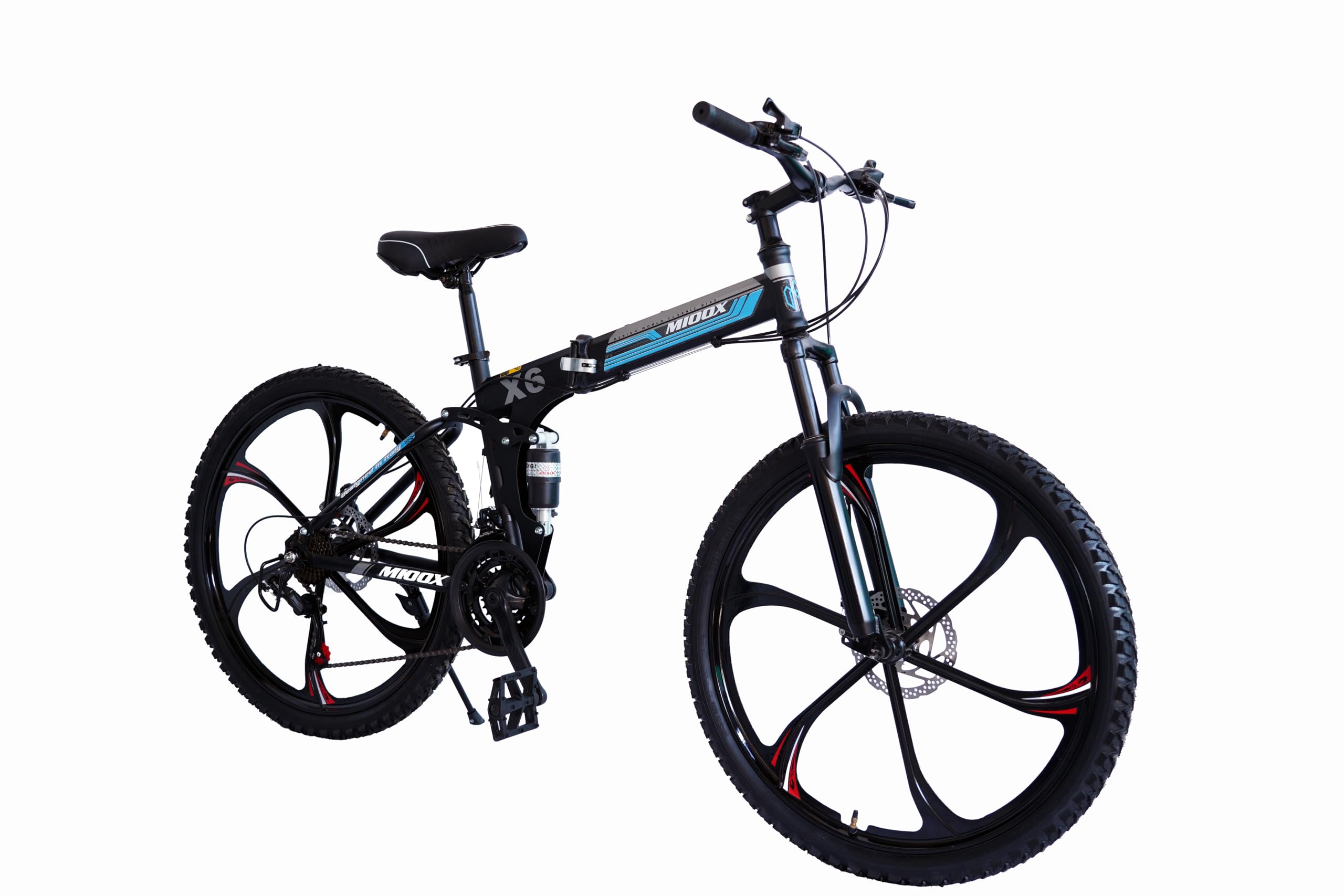 MTB Foldable Alloy Wheel Black Mountain Bike with 26X4 Inch Tyres Folding Bike for Adults with 21 Gears (Frame - 26 Inch) (Blue)-picture-20