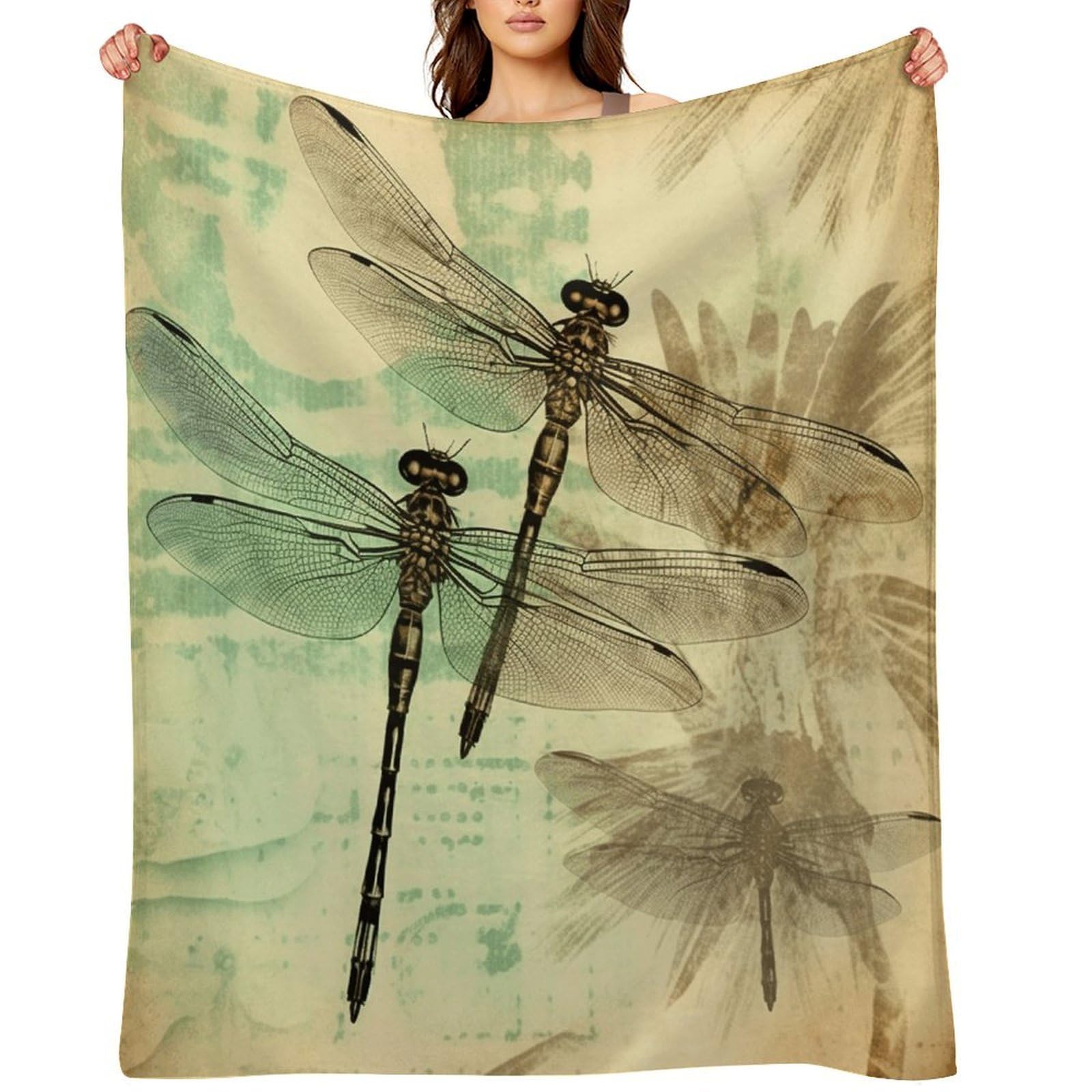 Dragonfly Dragonflies Vintage Throw Blanket for Couch and Bed Super Soft Warm Lightweight Throw Blankets Cozy Fuzzy Flannel Blanket Personalized Decorative Blankets for Sofa Decor 60"x80"