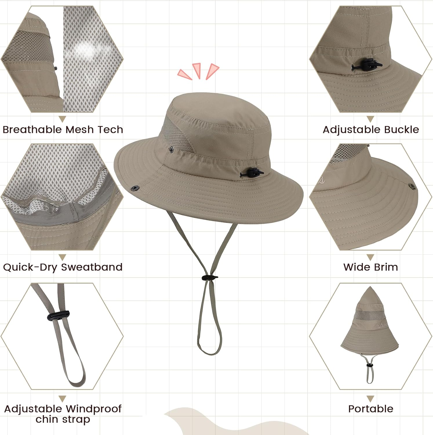 Durio 2-Pack Kids Sun Hat - UPF 50+ Wide Brim Sun Protection Bucket Hat for Boys Girls, Breathable Adjustable Outdoor Hats - Image 7