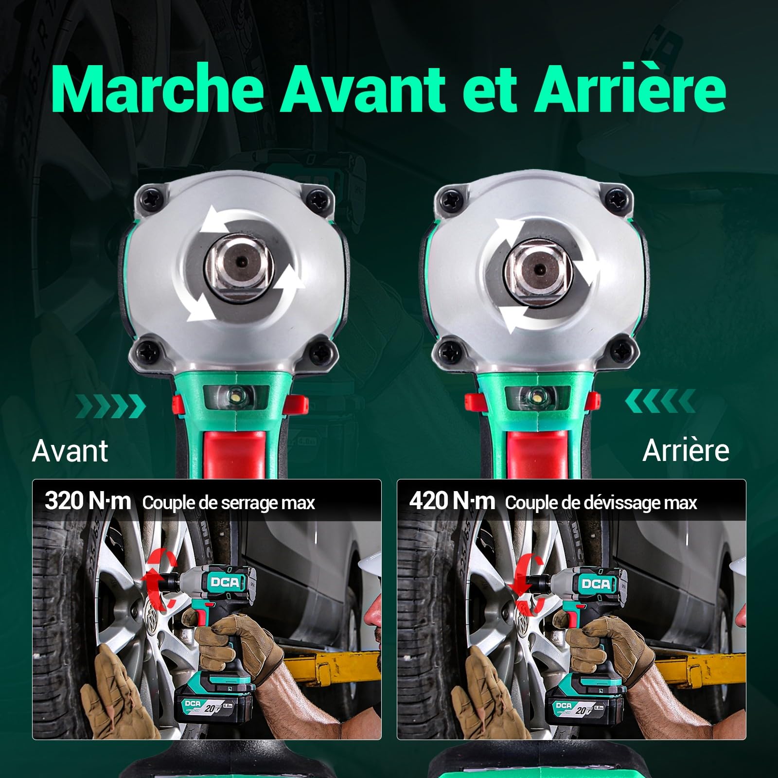 DCA Clé à chocs sans balais 20V avec batterie 4,0Ah, bague de retenue 1/2 pouce, clé à chocs sans fil, couple élevé de 235 ft-lbs, 4 modes pour l’automobile et le bricolage, ADPB320