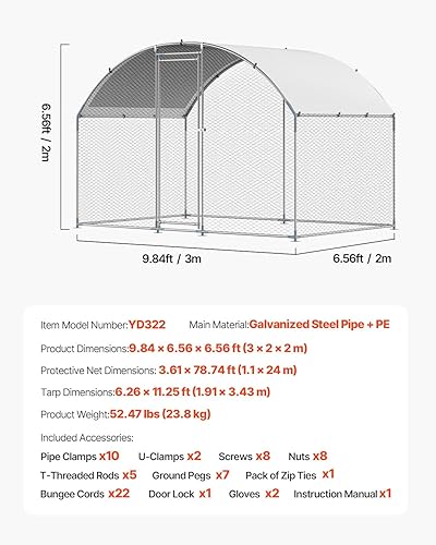 Vista 139 de VEVOR Gallinero de metal, 6.56 x 6.56 x 6.56 pies con tapa, gallinero de techo con cerradura de seguridad, corrales de aves de corral para patio