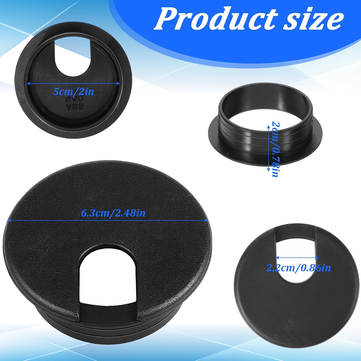 6 PCS Desk Grommet, 2 Inch Plastic Cable Hole Cover and Wire Organizer