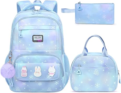 School Backpack for Girls - 5PCS Girls Backpack with Lunch Box Set for Elementary, Middle and High School Students - Lightweight 18" Bookbag for Travel and Daily Use