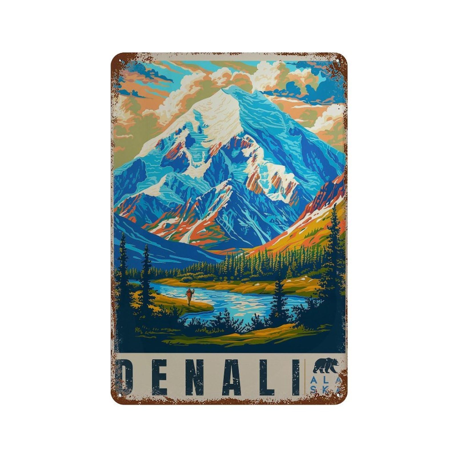 xiaoxiaoshen Denali Alaska Travel Mount McKinley Wall Decor Art Metal Tin Poster Modern Home Decor Art Home Bar Shop Decorations Vintage Sign 30x20cm