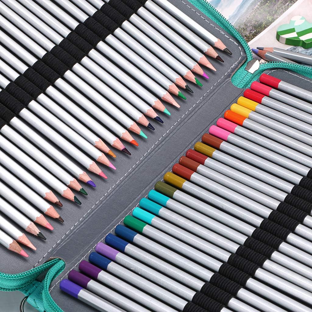BTSKY 200 Slots Colored Pencil Organizer - Deluxe PU Leather Pencil Case Holder With Removal Handle Strap Pencil Box Large for Colored Pencils Watercolor Pencils (Green)