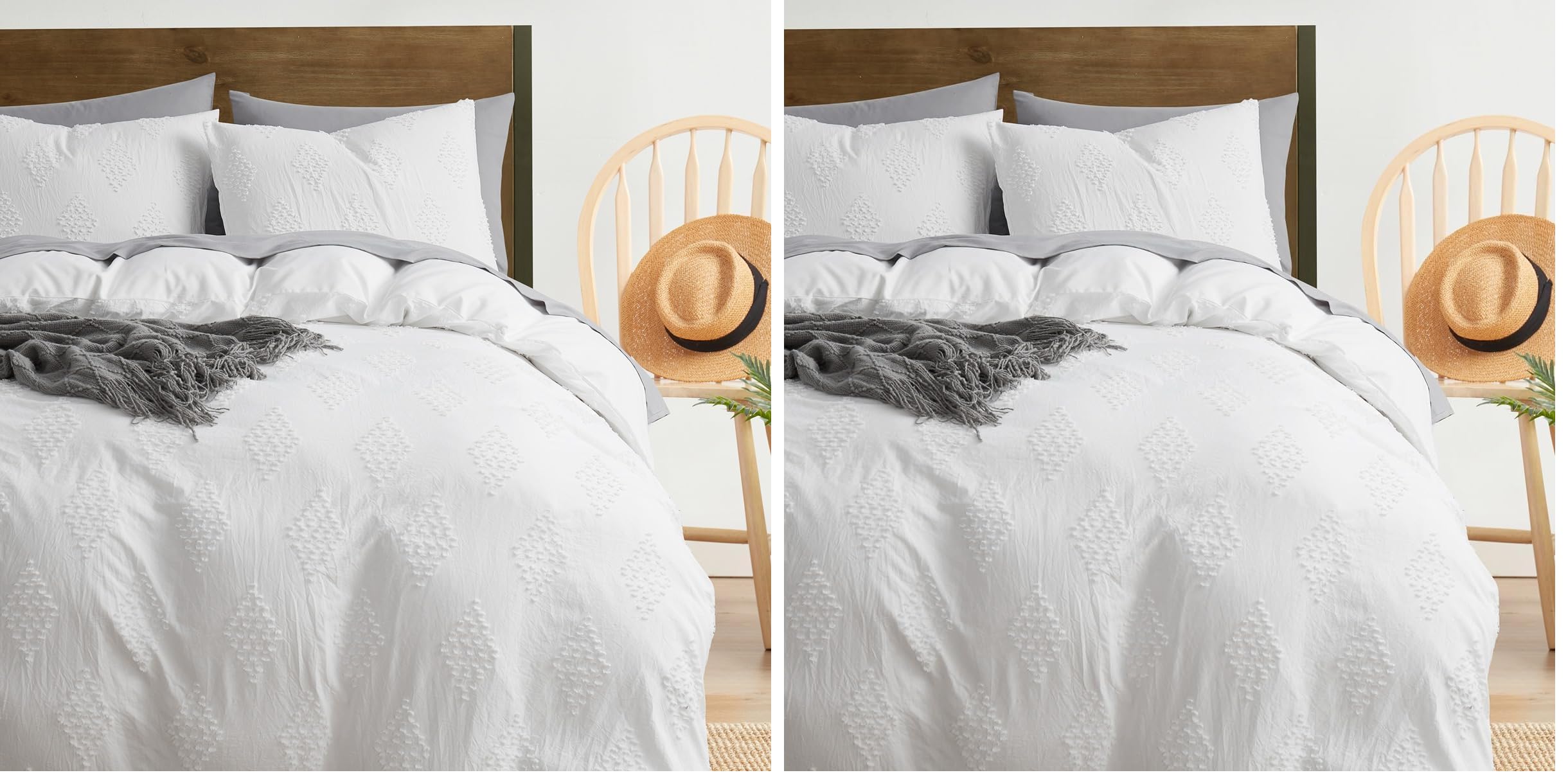Hearth &amp; Harbor Boho Bedding Sets &amp; Collections – Boho Duvet Cover Twin, 2 Piece Twin Duvet Cover Set, Double Brushed White Duvet Cover with Zipper Closure, 1 Duvet Set 68x90 inches and 1 Pillow Sham
