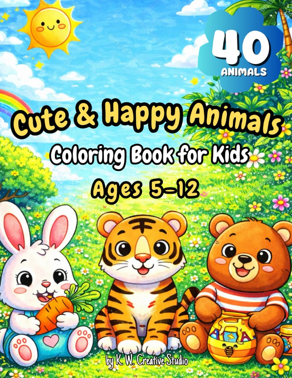 Cute & Happy Animals: Coloring Book for Kids Boys Girls Ages 5–12