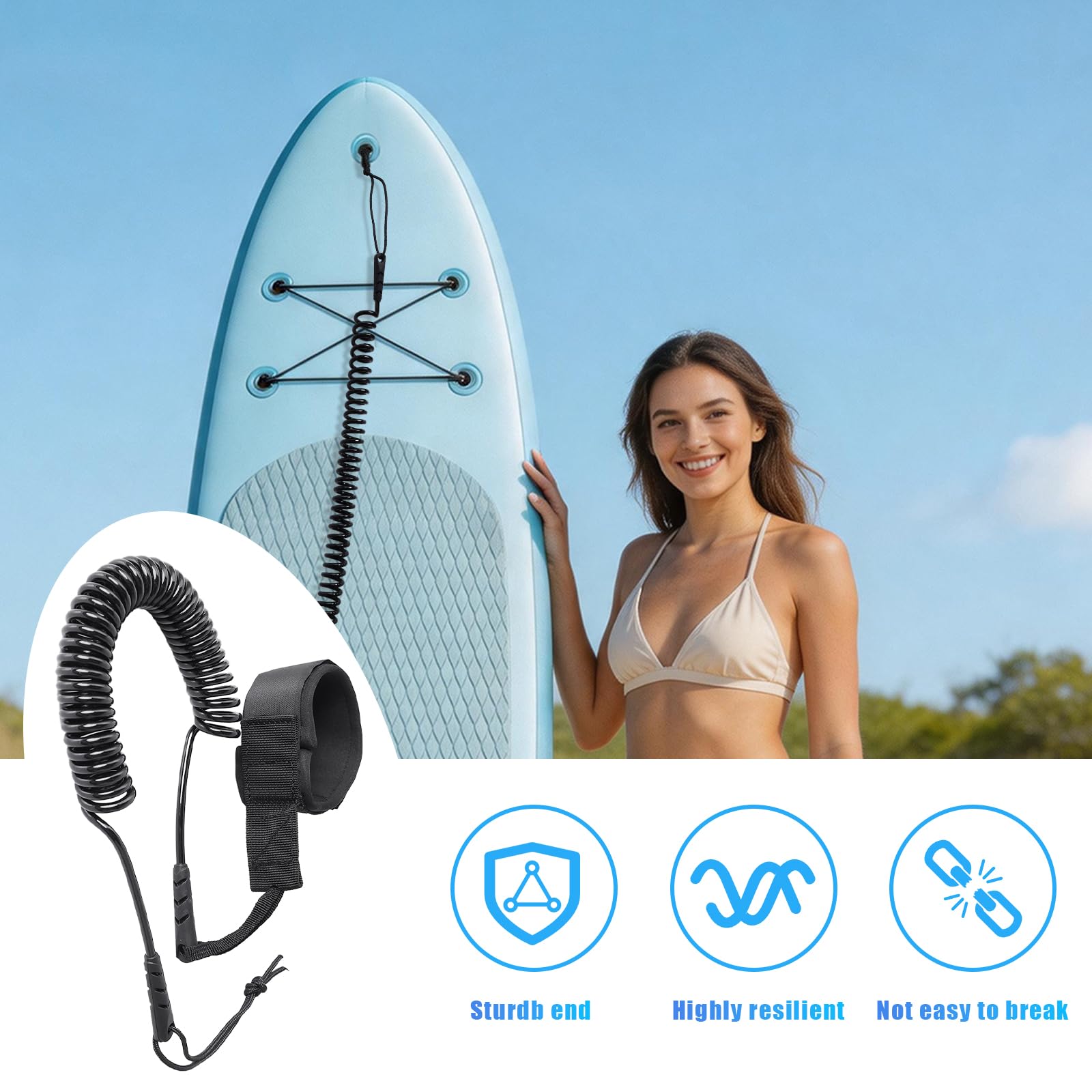 SUP Leash Leash 10ft, zwijana deska surfingowa z paskiem na stopę, 5 mm linka bezpieczeństwa TPU do deski SUP, deski surfingowej, kajaka, longboardu – czarna i pomarańczowa