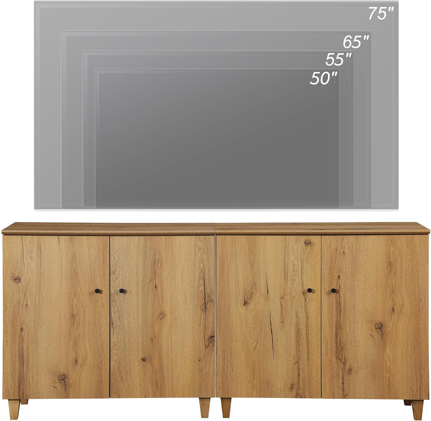 WAMPAT TV Stand Cabinets for TVs up to 75 Inches, 2-in-1 Wood Entertainment Center with Doors and 6 Compartments, 70.8" Modern Media Console Table with Storage for Living Room Bedroom, Oak Brown