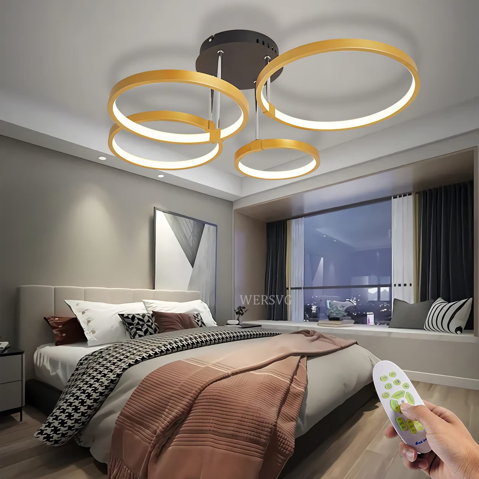 LYMSXAZOU Black Modern Design LED Chandelier Ceiling Light - 72W Dimmable 3000K-6000K Remote Control Corridor Lamp for Bedroom