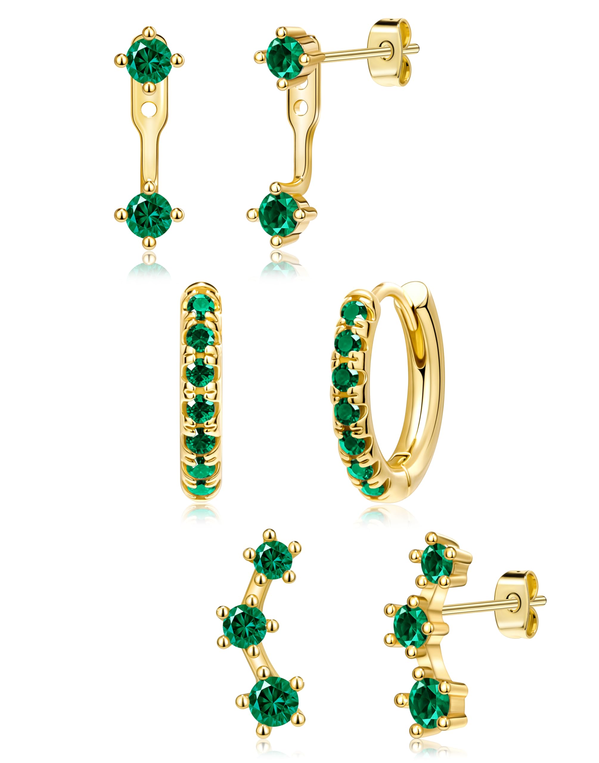 Gold Plated Stud Huggie Earrings Stack for Women Trendy, 3 Pairs Small Cute Hoop Jacket Cartilage Earring Set, Fashion Accessories Holiday Western Jewelry Christmas Gifts